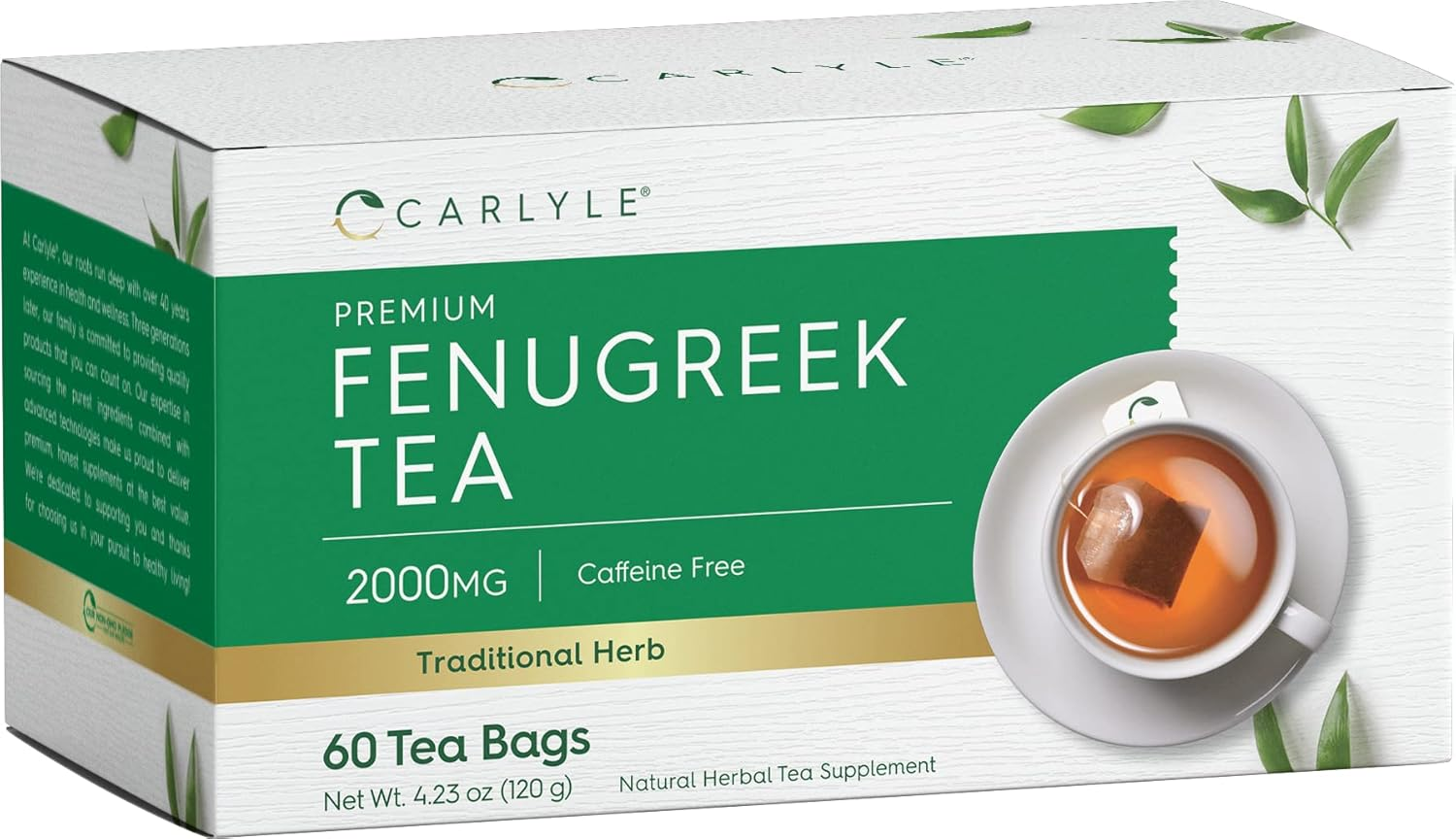 Carlyle Fenugreek Seed Tea | 60 Tea Bags | No Caffeine | Vegetarian, Non-Gmo & G