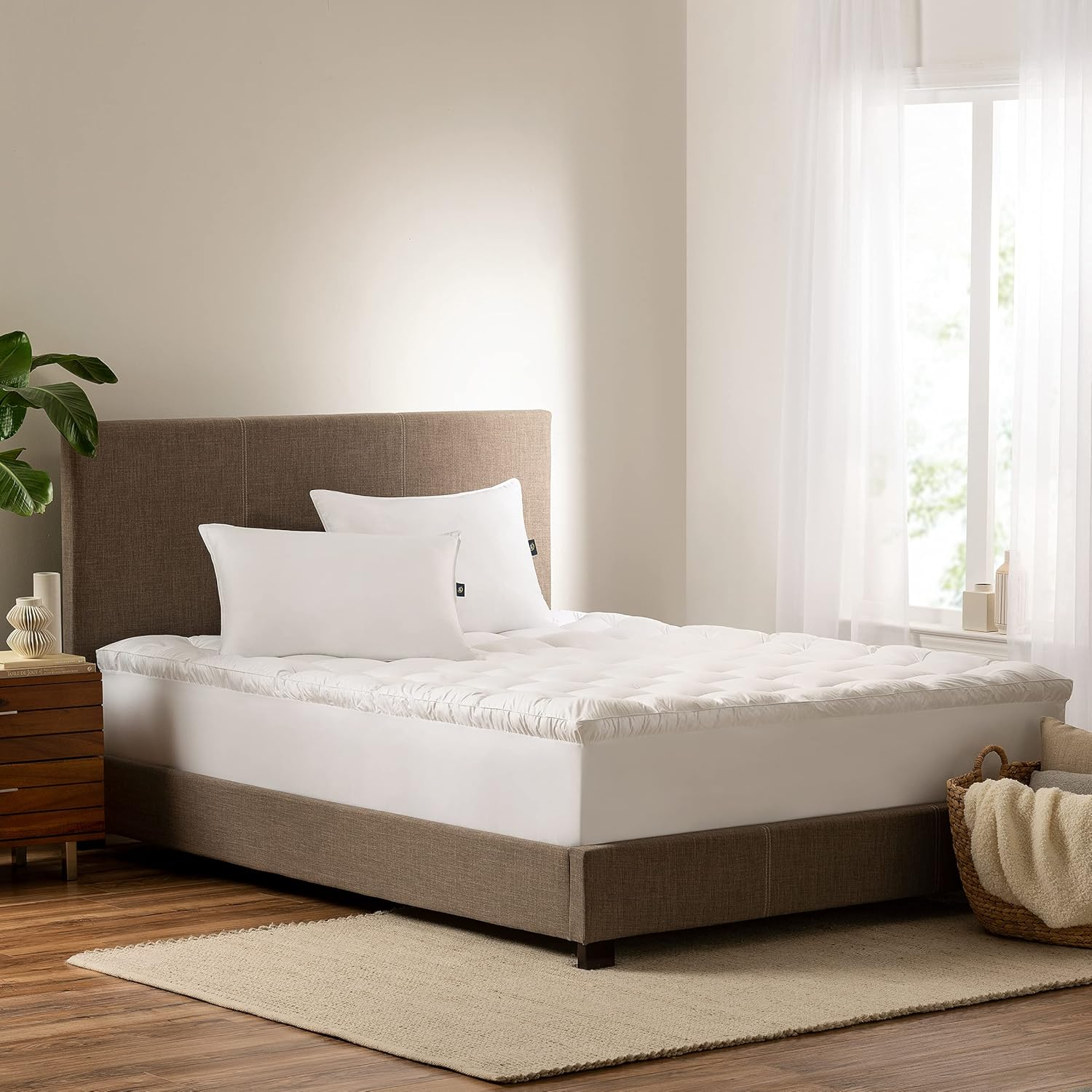 down Illusion Soft Hypoallergenic 2 Inch Pillowtop Simple Fit Mattress Topper, Twin XL, White