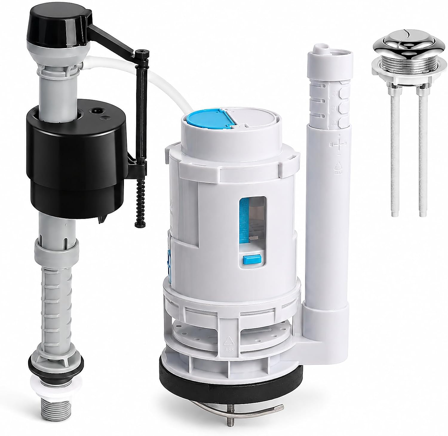 3 Inch Dual Flush Valve Replacement Kit for One-Piece Dual Flush Toilets, Top Push Button Toilet Repair Kit with Fill Valve, Fix Leaks, Running Water & Weak Flush, Reliable Sealing, Water Saving