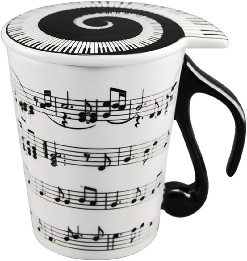 Hljgift Creative Ceramic Musician Coffee Mug Tea Cup with Lid Staves Music Notes as Valentine'S Day Gift Teacher Gift