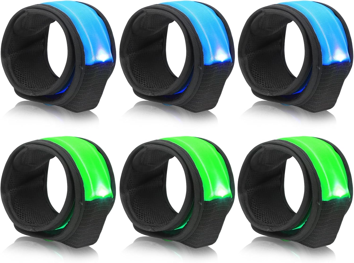 6PCS Led light Up Slap Wristband for Running, Glow In The Dark Slap Bracele LED Glowing Snap Armband Wrist Band High Brightness Decorative