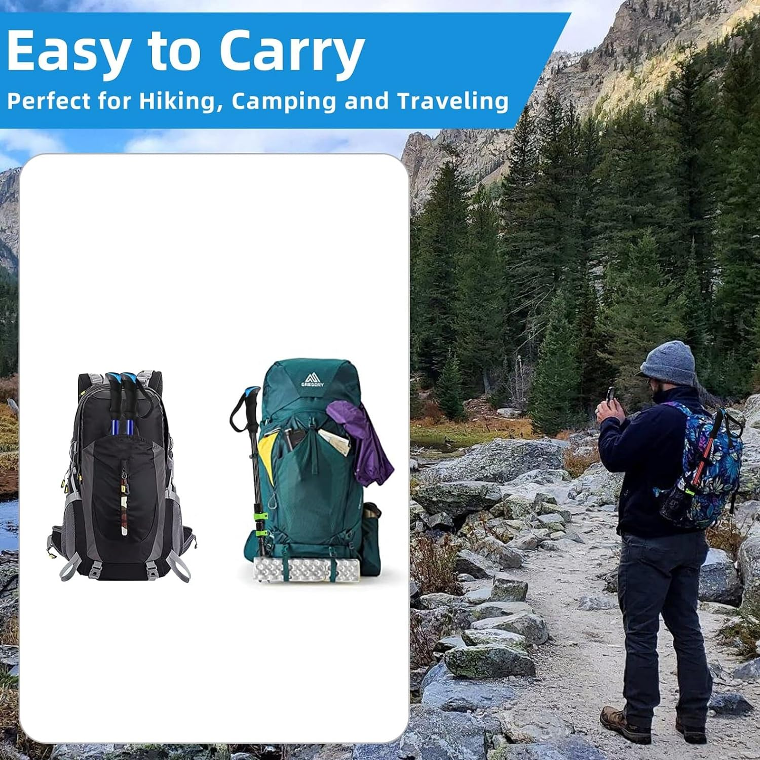 KOMCLUB Carbon Fibre Collapsible and Telescopic Walking Hiking Trekking Poles... - Picture 8 of 13