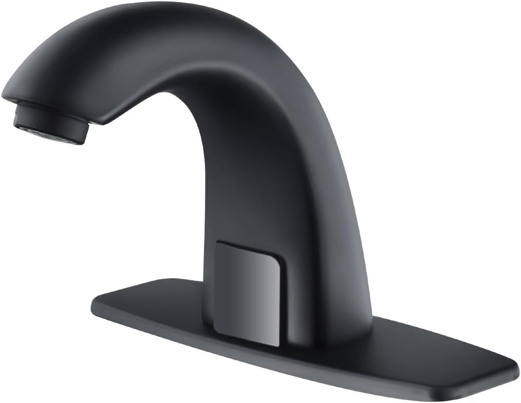 Touchless Bathroom Faucet Automatic Motion Sensor Sink Faucets with Hole Cover Plate and Temperature Mixer,Motion Activated Hands-Free Basin Smart Tap Commercial Sensor Faucet (Black)