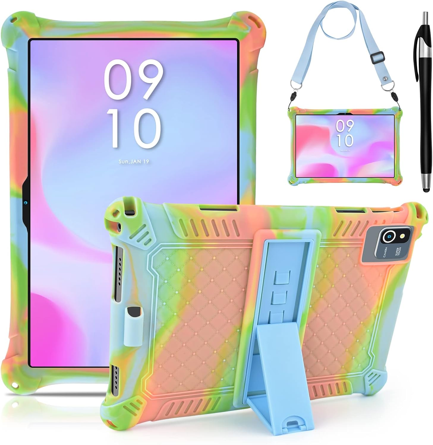 DETUOSI Okaysea 10.1 Inch Silicone Tablet Case with Stylus Pen & Shoulder Strap, Moderness 10.1