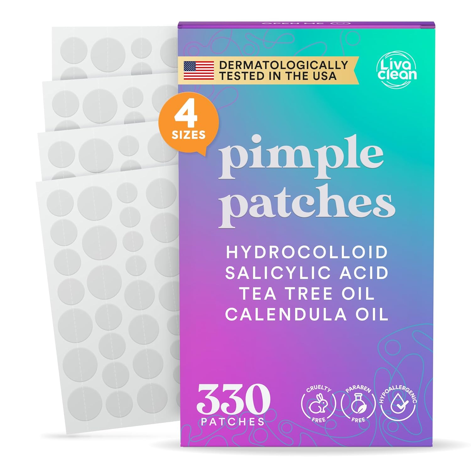330 CT Pimple Patches for Face w/Salicylic Acid, Tea Tree Oil & Calendula Oil - Four Sizes - Pimple Patch, Hydrocolloid Patch, Acne Patches for Face