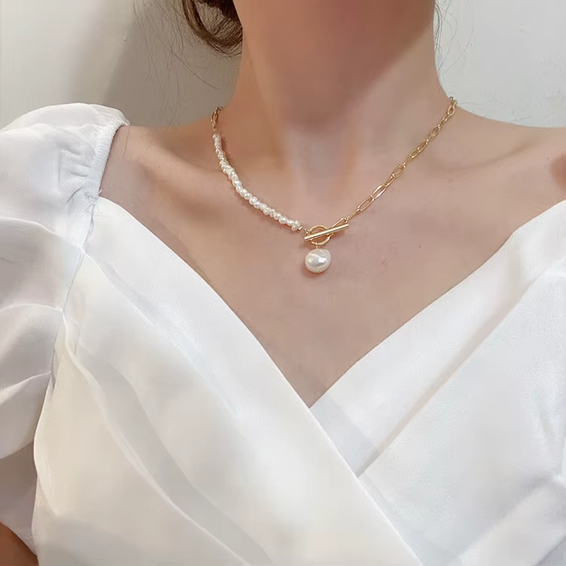 100% Natural Baroque Freshwater Pearl 14K Gold Filled  Asymmetry Chains Necklace   Gifts