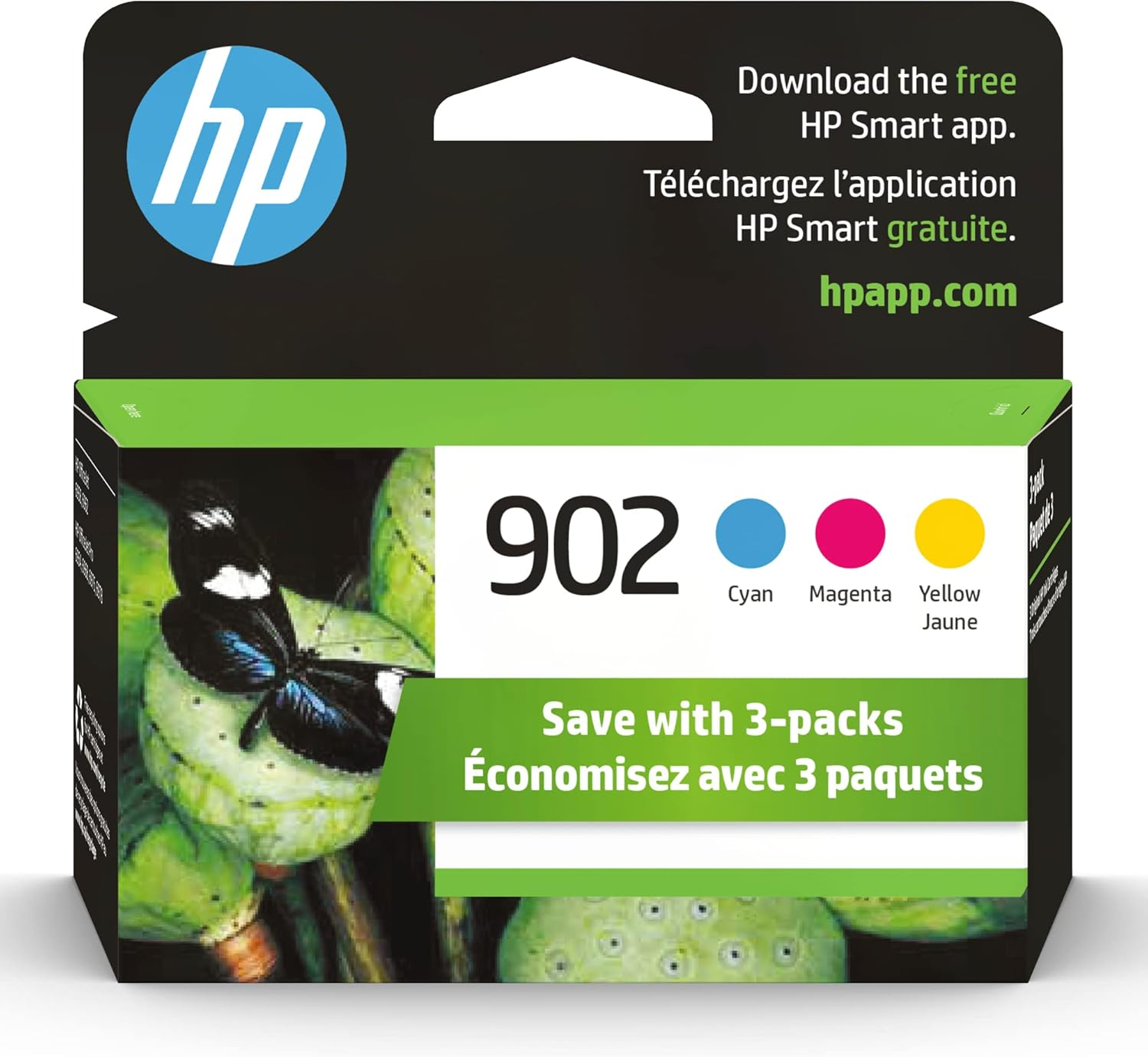 902 Cyan, Magenta, Yellow Ink Cartridges Printers | Works with Printer Series: Officejet 6950, 6960; Officejet Pro 6960, 6970 | Eligible for Instant Ink | T0A38AN