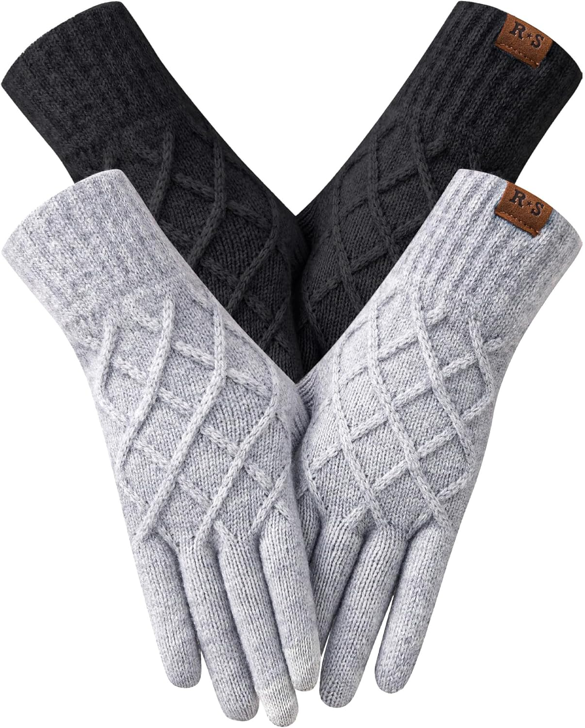 REACH STAR 2 Pairs Winter Gloves for Women Touch Screen Elastic Thermal Knit Lining Warm Gloves for Cold Weather