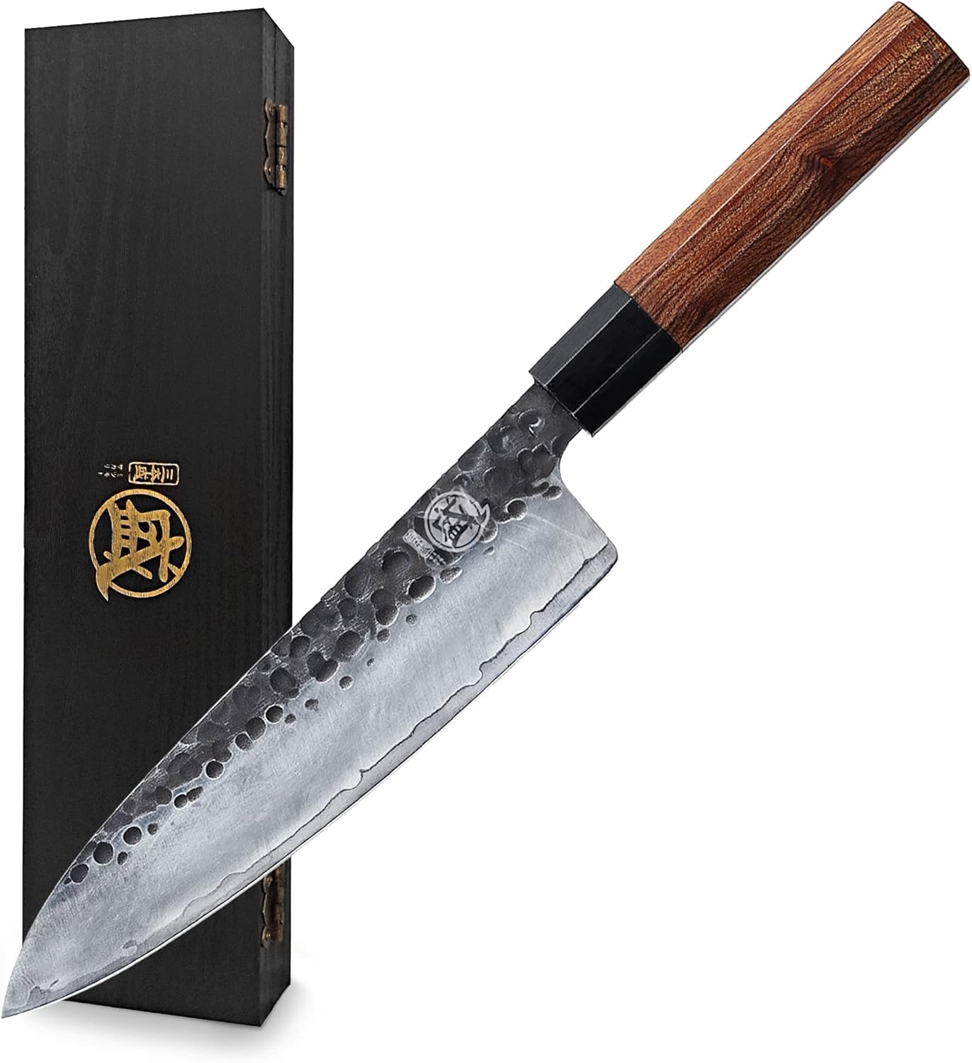 20 cm Coltelli da Cucina Professionali, Coltello Giapponese Forgiato a Mano, Coltello da Cucina in Acciaio ad Alto Carbonio (Manico in Palissandro e Confezione Regalo)