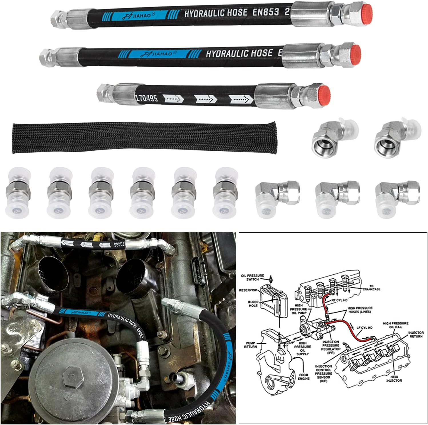 High Pressure Oil Pump HPOP Hoses Lines Kit & Crossover Line for 1999-2003 Ford 7.3L Powerstroke Diesel F250 F350 F450 F550 F650 F750 E350 E450 E550 Excursion YC3Z-9J323-E YC3Z-9J323-F F81Z-9J323-E