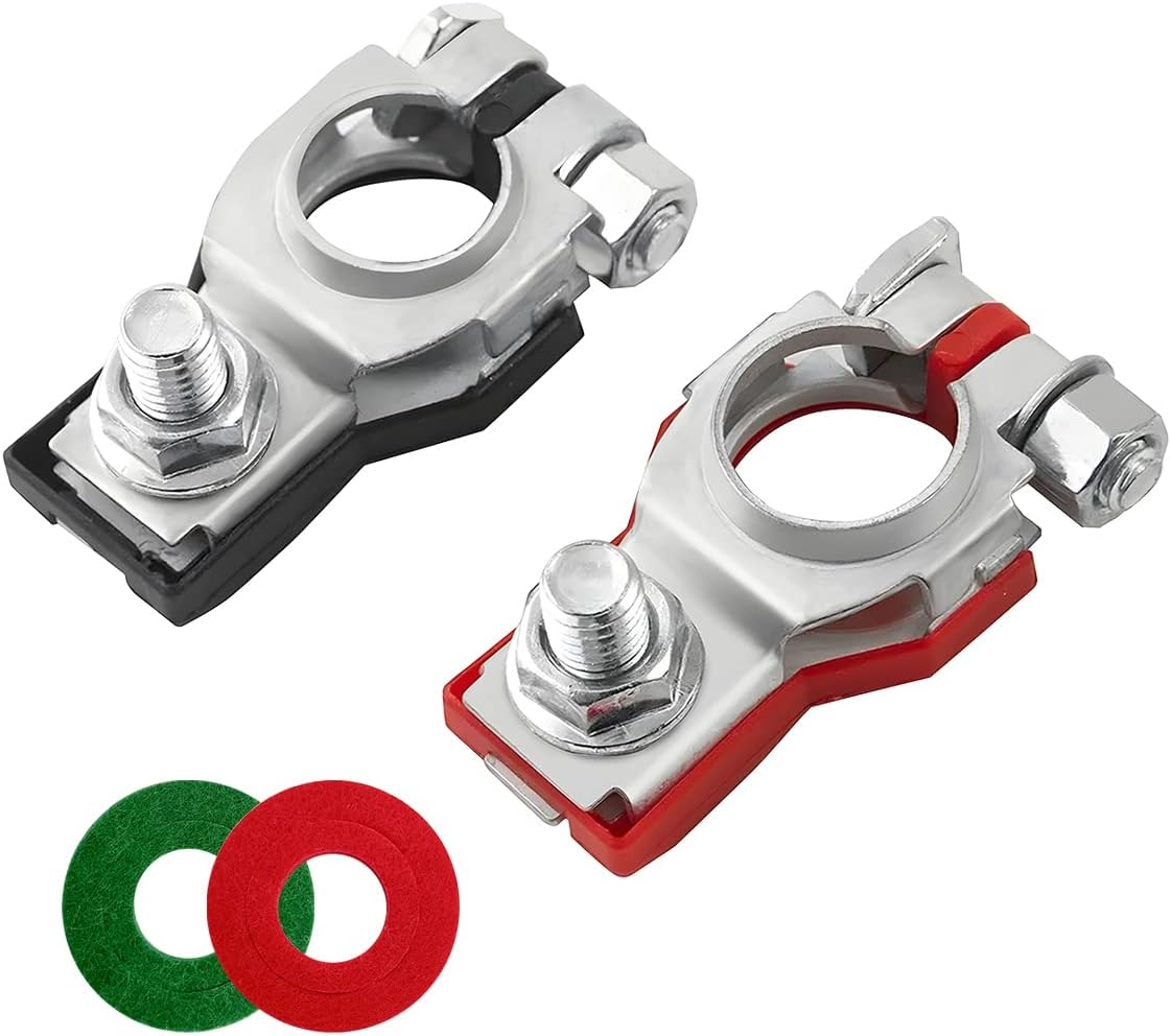 Battery Terminal Connector, Top Post Battery Cable Terminal Clamp Set, Positive and Negative 1 Pair with 2 Washers, Good Contact Corrosion Resistance Car Accessories for SUV Van Motorcycle