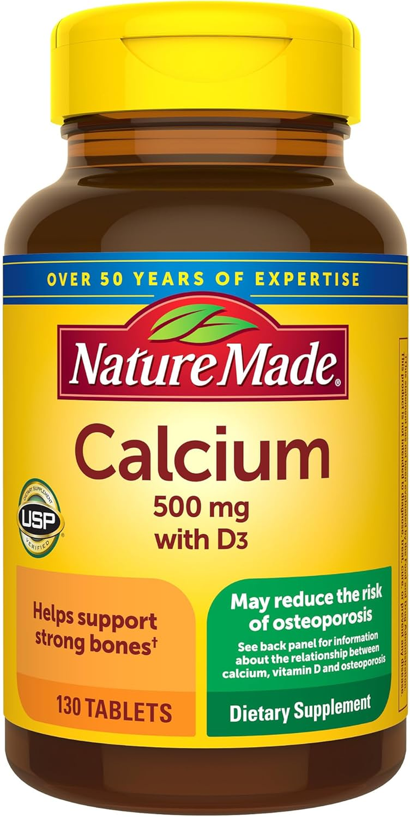 Nature Made Calcium 500 Mg with Vitamin D3, Calcium and Vitamin D Supplement for Bone Support, 130 Tablets