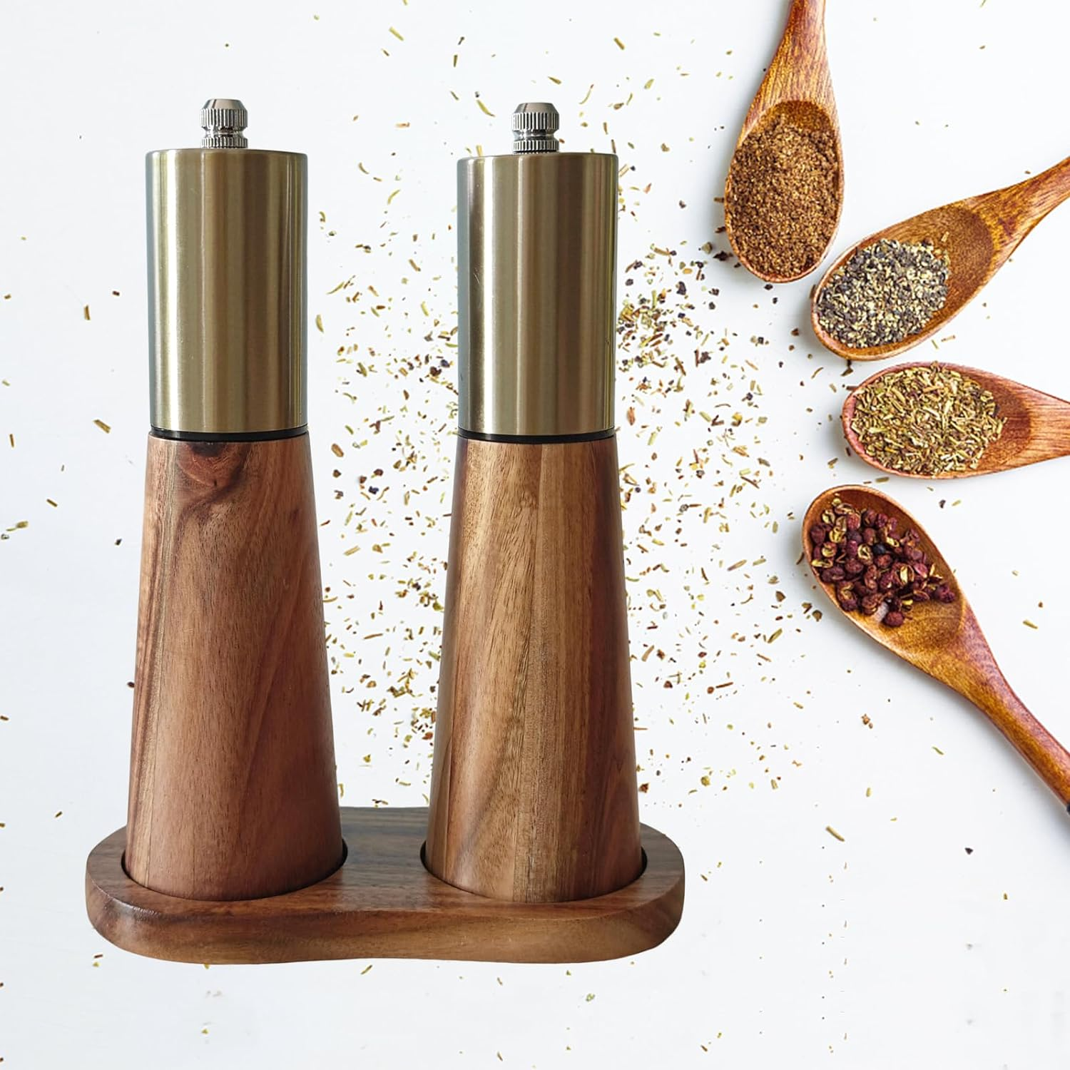 Gold Salt and Pepper Grinder Set,Salt and Pepper Grinder Set Wood,Gold Salt a... - Picture 2 of 13