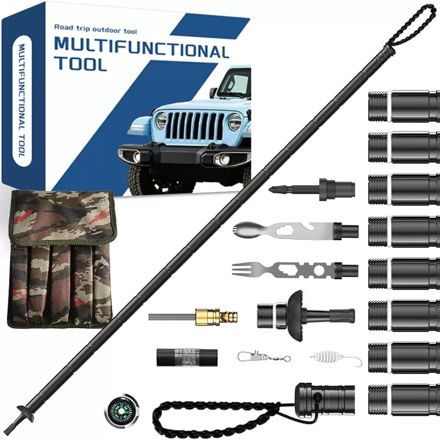 Trekking Pole Tactical Walking Stick,Survival Hiking Pole(7-Section)