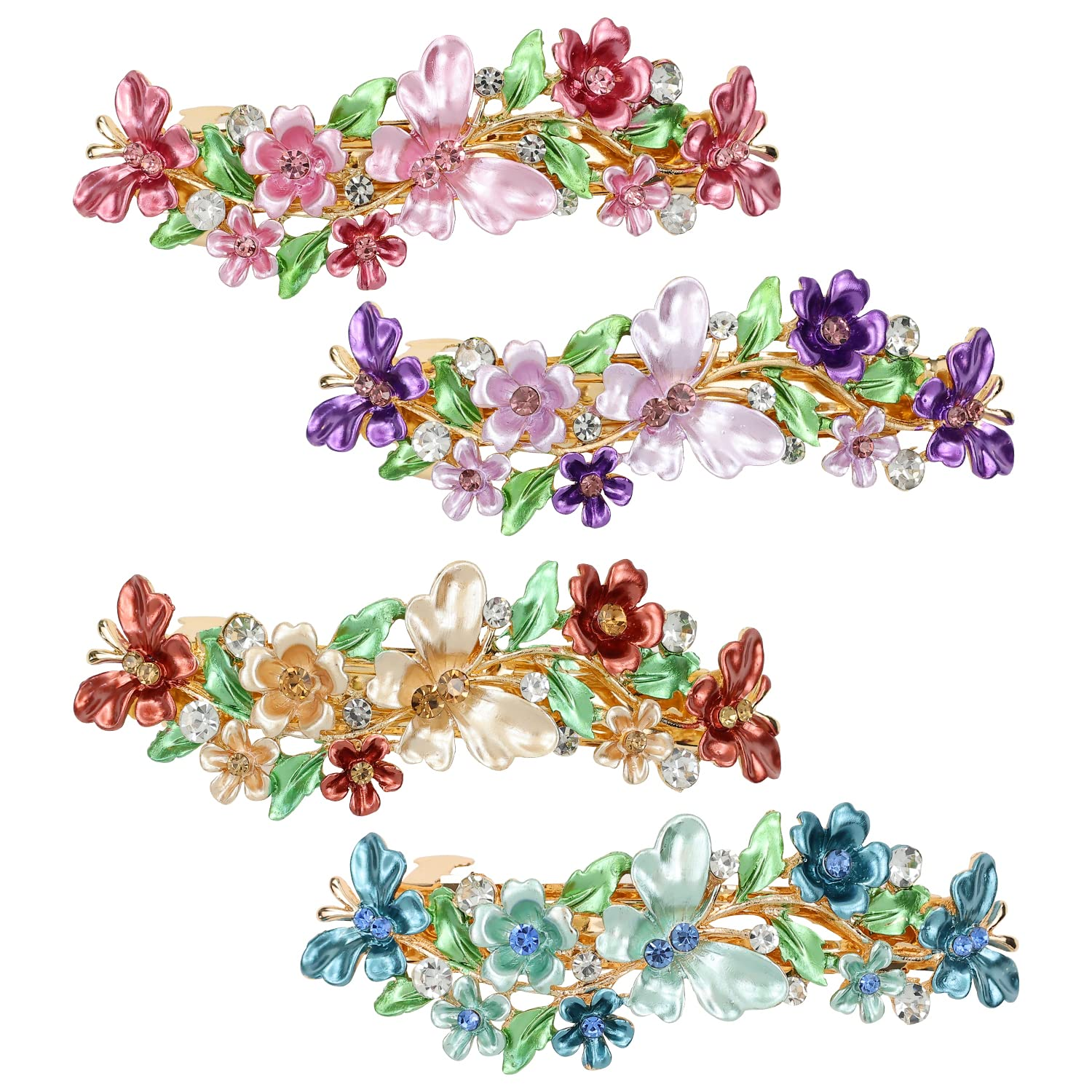 4 Pack Luxury Glitter Sparkly Jeweled Gems Crystals Rhinestones Retro Vintage Butterfly Metal French Barrettes Alligator Snap Hair Clips Pins Headpieces Accessories for Women Girls