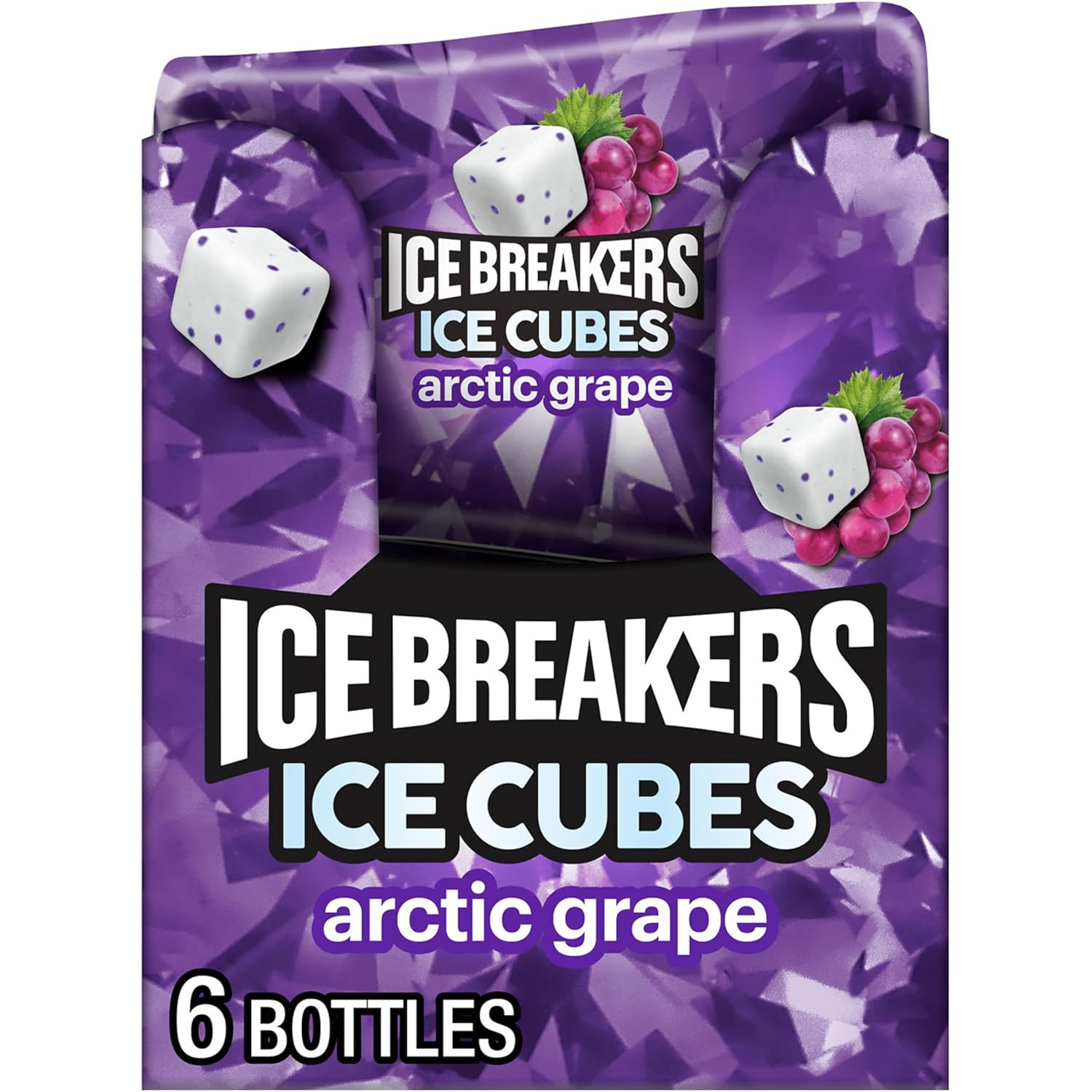 Ice Cubes Arctic Grape Sugar Free Chewing Gum Bottles, 3.24 Oz (6 Count, 40 Pieces)
