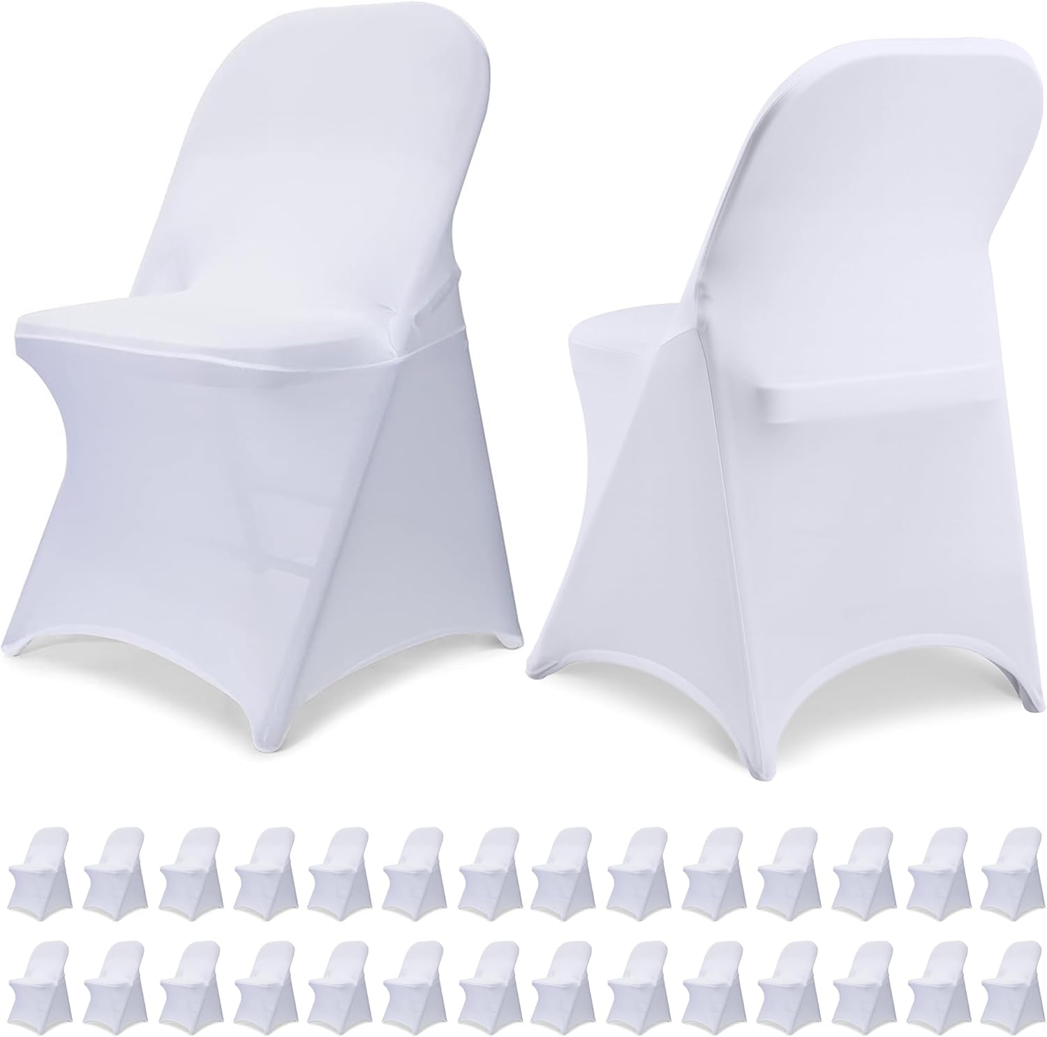 30 PCS White Spandex Folding Chair Covers, Upgraded Universal Fitted Chair Slipcovers Protector for Wedding, Banquet, Party, Holidays, Celebration, Decoration