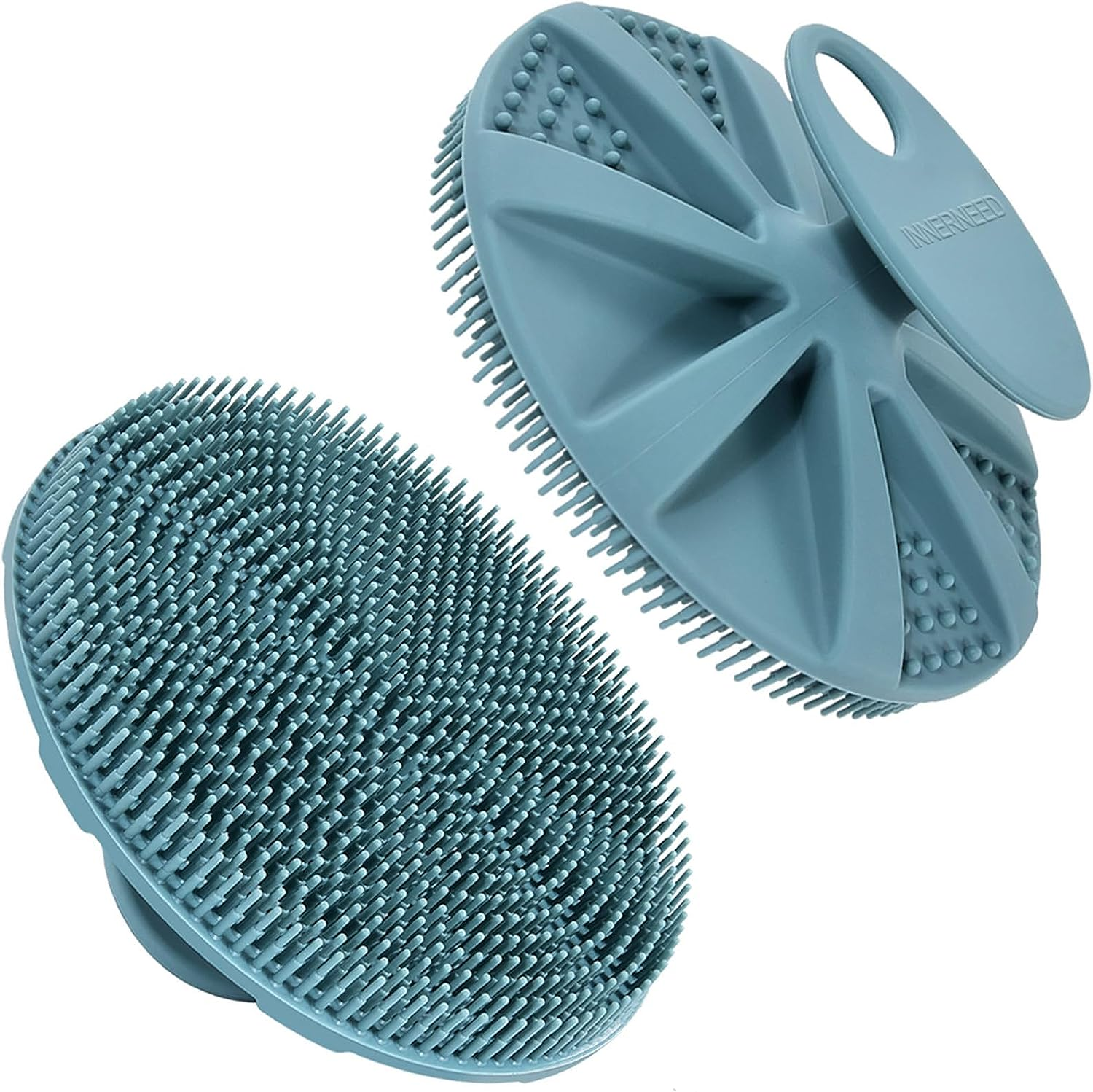 INNERNEED Food-Grade Soft Silicone Body Scrubber Shower Brush Handheld Cleansing Skin Brush, Gentle Exfoliating and Lather Well (Dark Green)