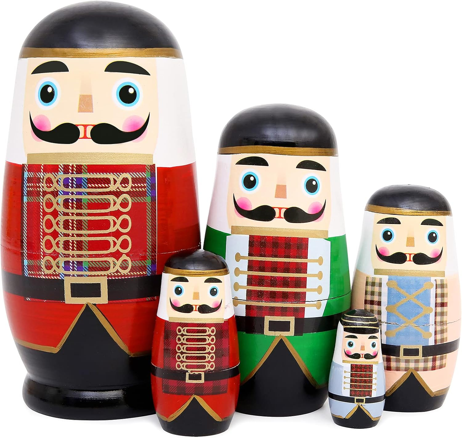 5Pcs Beautiful Nutcracker Handmade Wooden Nesting Dolls Nesting Wishing Dolls Nutcracker Matryoshka Traditional