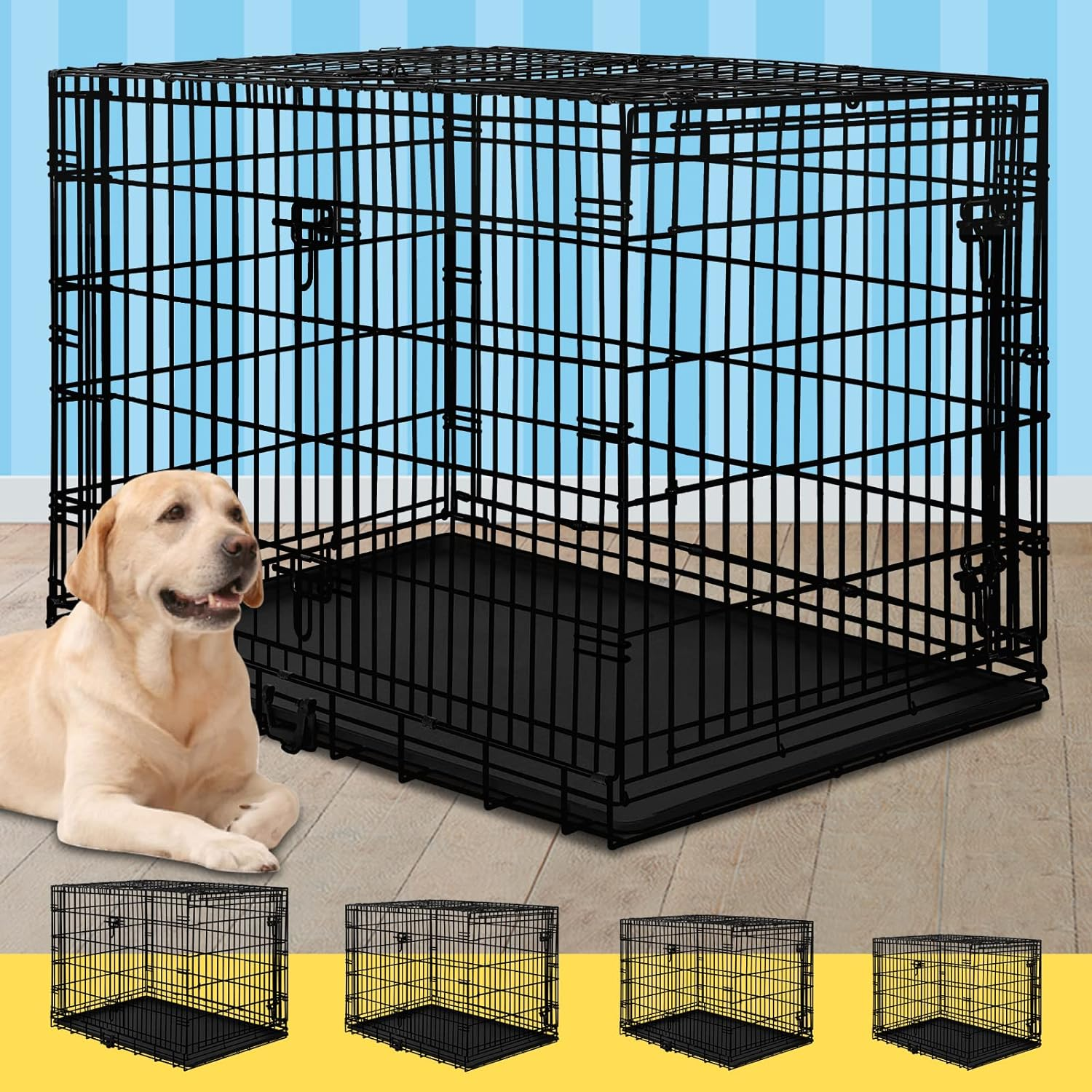 BEASTIE Portable Dog Crate Cage with Removable PP Tray, Foldable Metal Wire P... - Picture 2 of 17