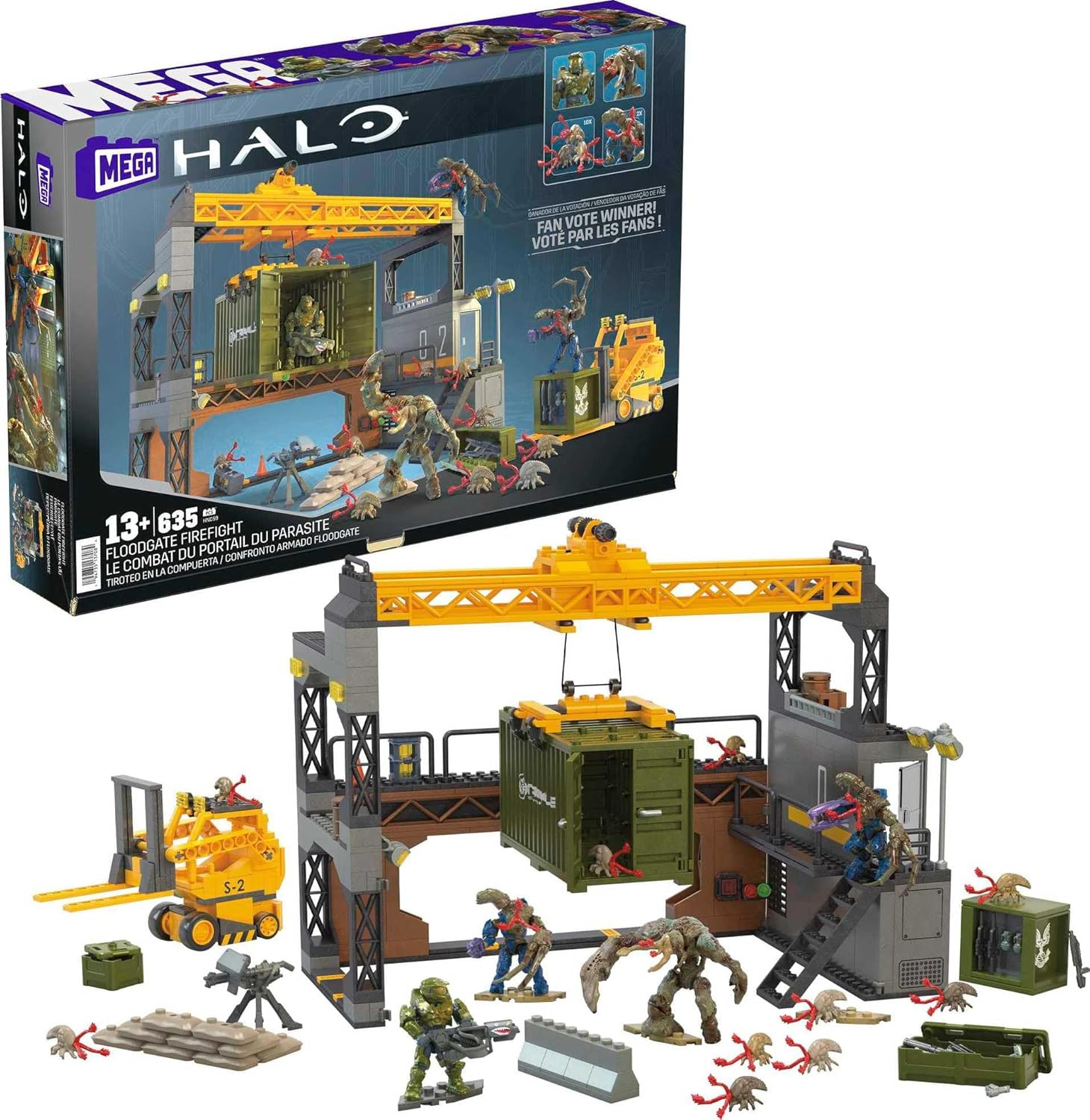 Mega Halo Infinite Building Toys Set, Floodgate Firefight with 634 Pieces, 4 Micro Action Figures, Poseable Articulation, Accessories, Kids or Adult