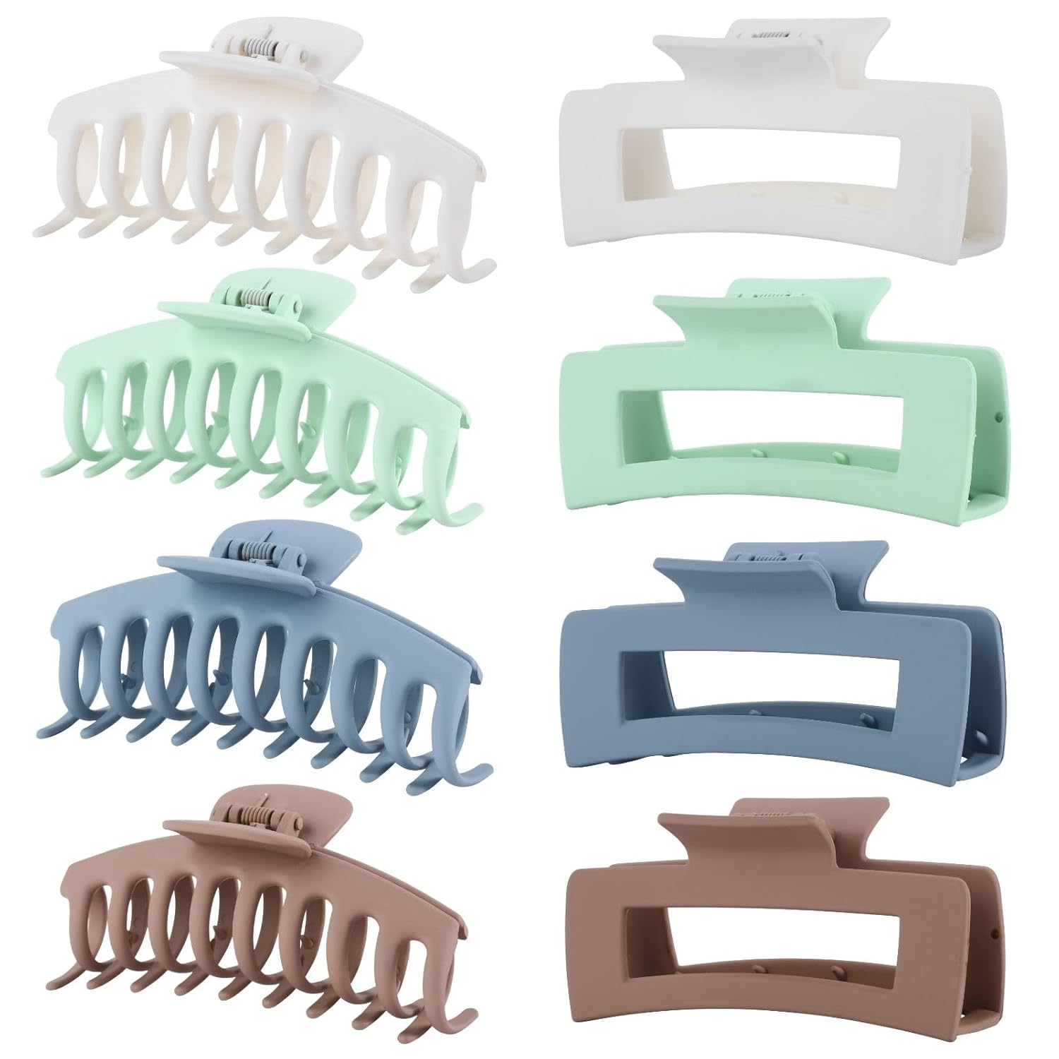 8 Pack Hair Clips for Women 4.3 Inch Large Hair Claw Clips for Women Thin Thick Curly Hair, Big Matte Banana Clips,Strong Hold Jaw Clips White Light Green Light Brown Light Gray