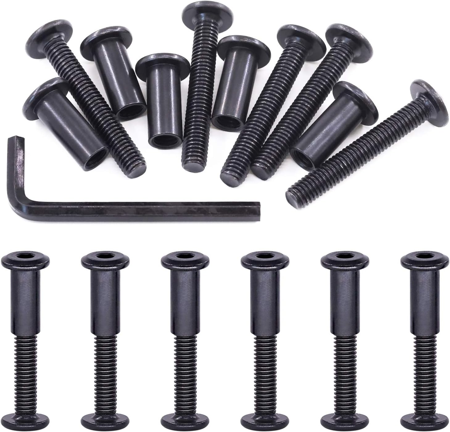 Swpeet 25Pcs M6X40Mm Carbon Steel Black Hex Drive Socket Cap Bolts Barrel Nuts Assortment Kit with 1Pcs Allen Wrench, Screw Post Fit for Furniture Countsunk Belt Buckle Leather Binding Bolts