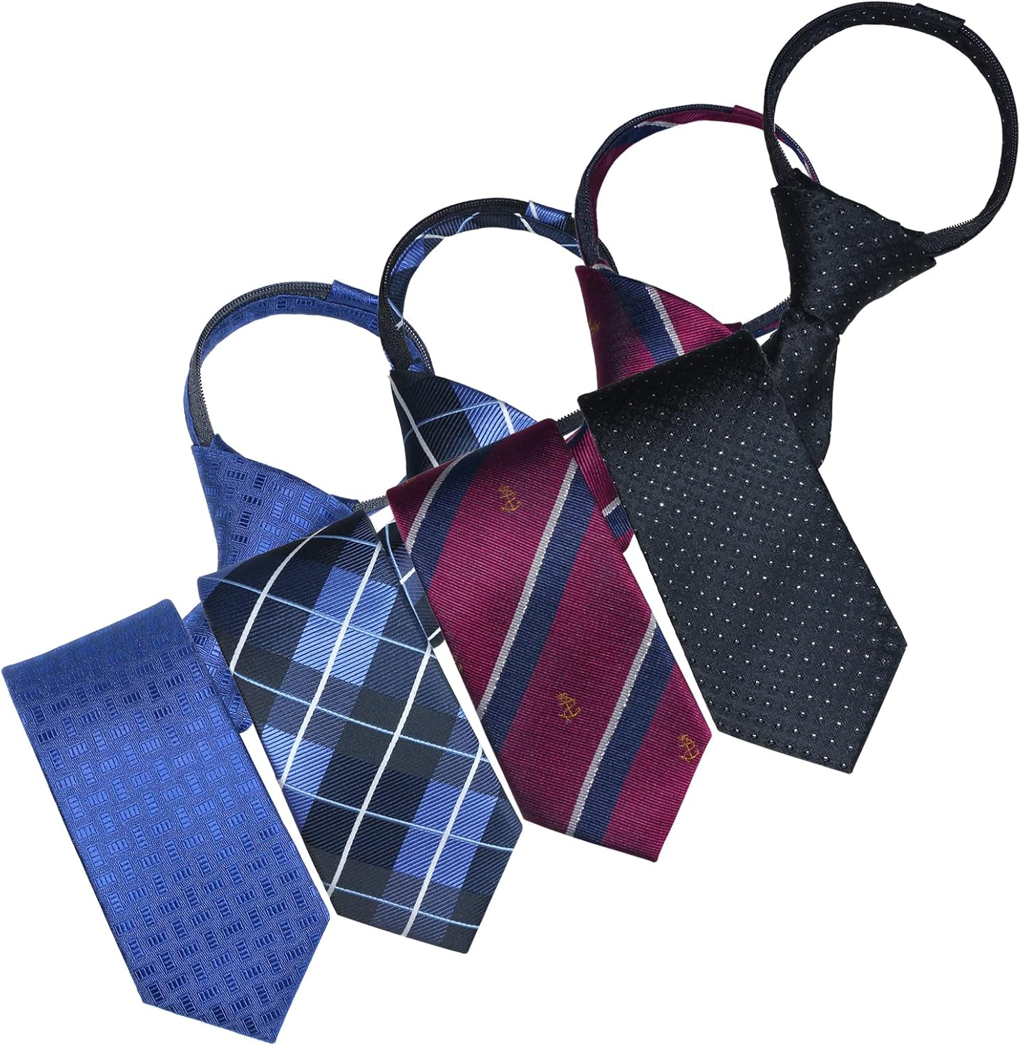 Pre-tied Adjustable Zipper Skinny necktie,2.35inch Clip on Slim Ties for men or boys (1 Pack & 4 Packs for option)