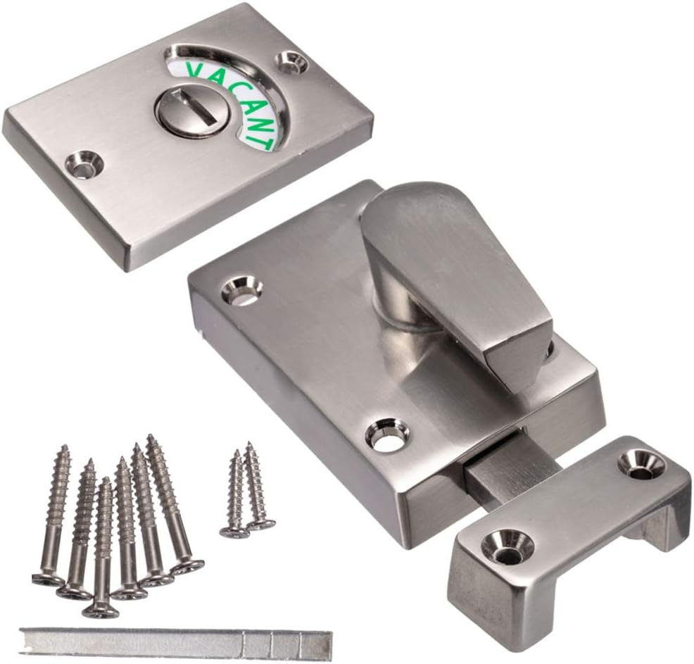 Door Lock Indicator,Toilet Bathroom Lock Vacant/Engaged Chrome Latch Indicating Deadbolt Public Restroom Toilet Privacy Partition Door Lock Latch (Satin Nickel)