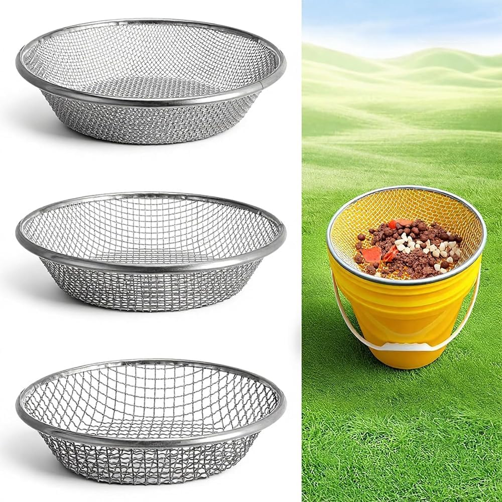 3 Pcs Soil Sifter for Gardening Sand, 30Cm Edge-Sealed Filter Screen, Galvanized Iron Material, Thickened Large Mesh Garden Soil Sifter, for Gardening, Rock Sifting and Compost Bins