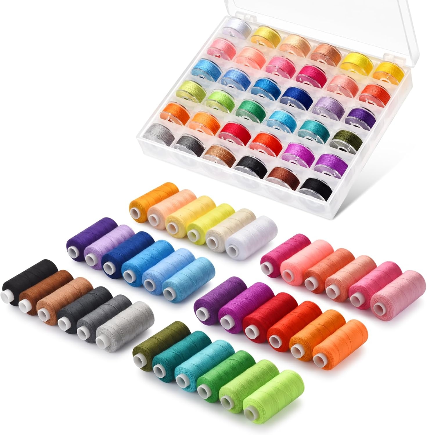 72Pcs Sewing Thread Kit, 36 Colors, 400 Yards per Spool Polyester Thread, Prewound Bobbins, Sewing Machine Threads