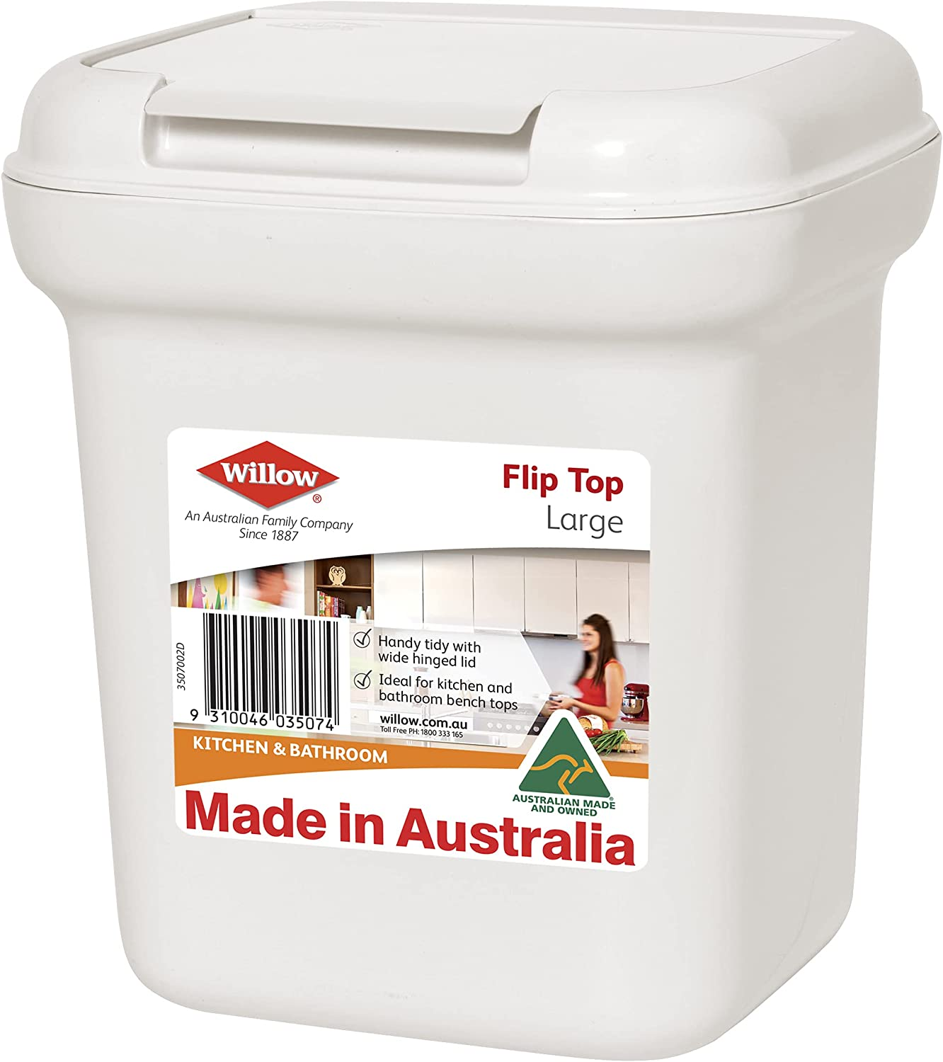 Flip Top Tidy Waste Bin, 7 Litre Capacity, White/Charcoal