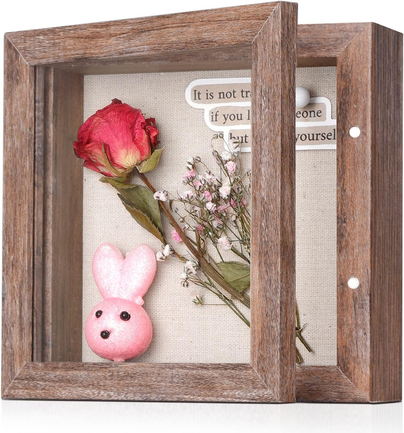 5X5 Small Shadow Box Frame with Linen Back - Sturdy Rustic Memory Display Case 