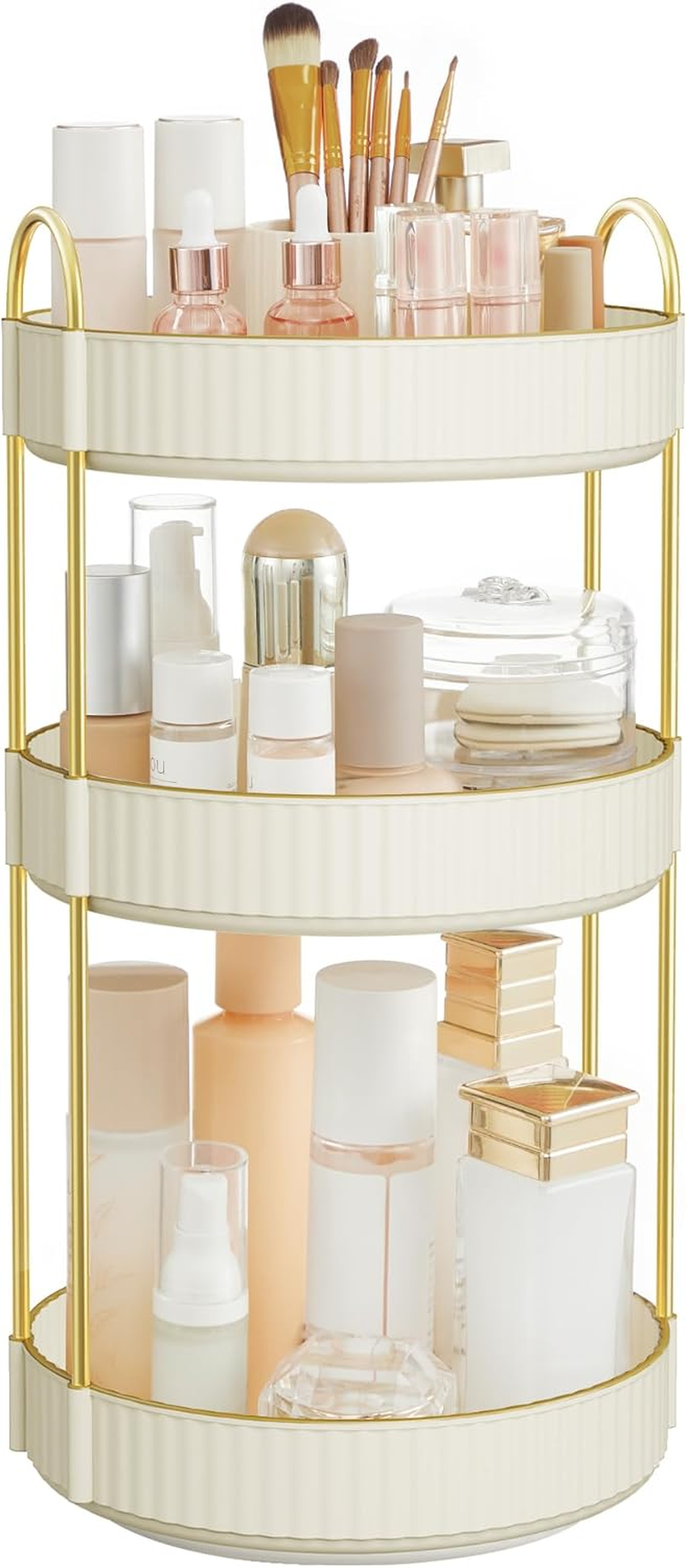 Makeup Organizer, 3-Tier round Rotating Skincare Organizer Countertop, Customizable, Toiletries Vanity Organizer, Lazy Susan, Gift, Cloud White UJKA011W01
