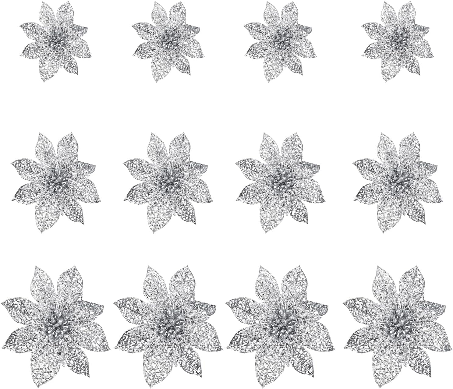 Euvoym 12 Pieces Gold Christmas Large Poinsettia Glitter Flower Tree Hanging ... - Picture 9 of 15