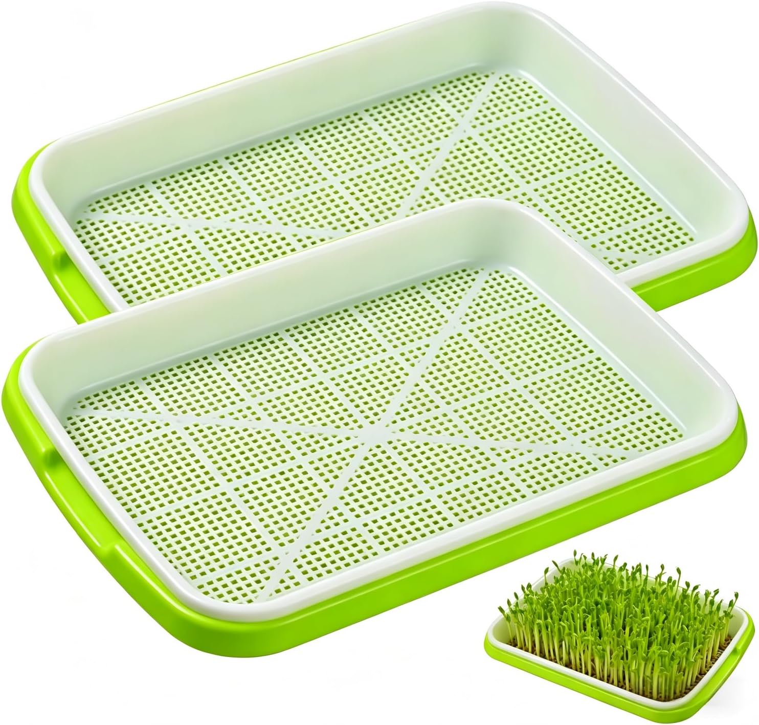 2Er Set Sprossen Anzuchtschalen, Microgreens Keimschalen Für Kresse & Keimsprossen, Praktisches Hydroponik Design, Grün, 22×14 Cm, Indoor Outdoor
