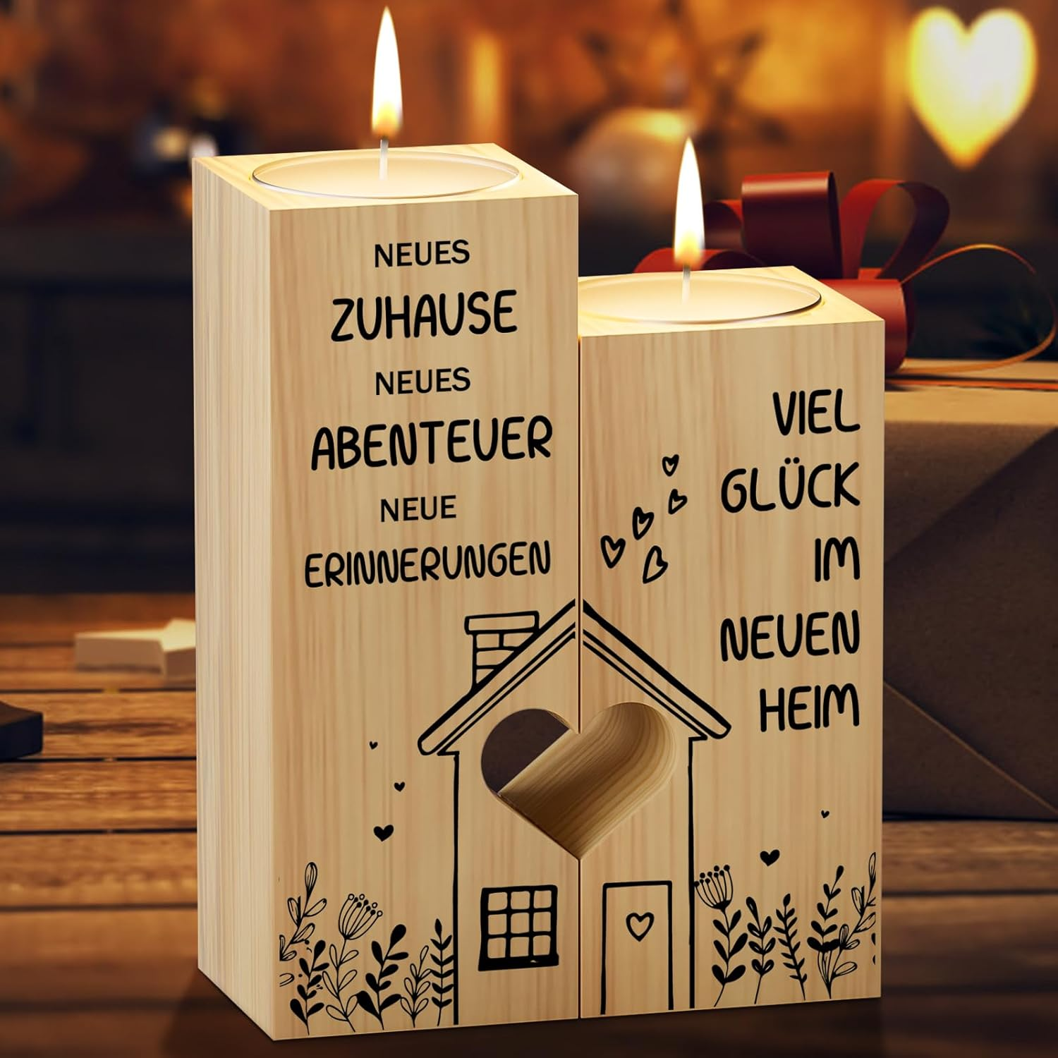 Einzugsgeschenke Wohnung, Kerzenständer Einweihungsgeschenk Geschenk Zum Einzug Ins Haus, Viel Glück Im Neuen Zuhause, Richtfest Geschenk Für Freundin Frauen Nachbarn (Einweihungsgeschenk)
