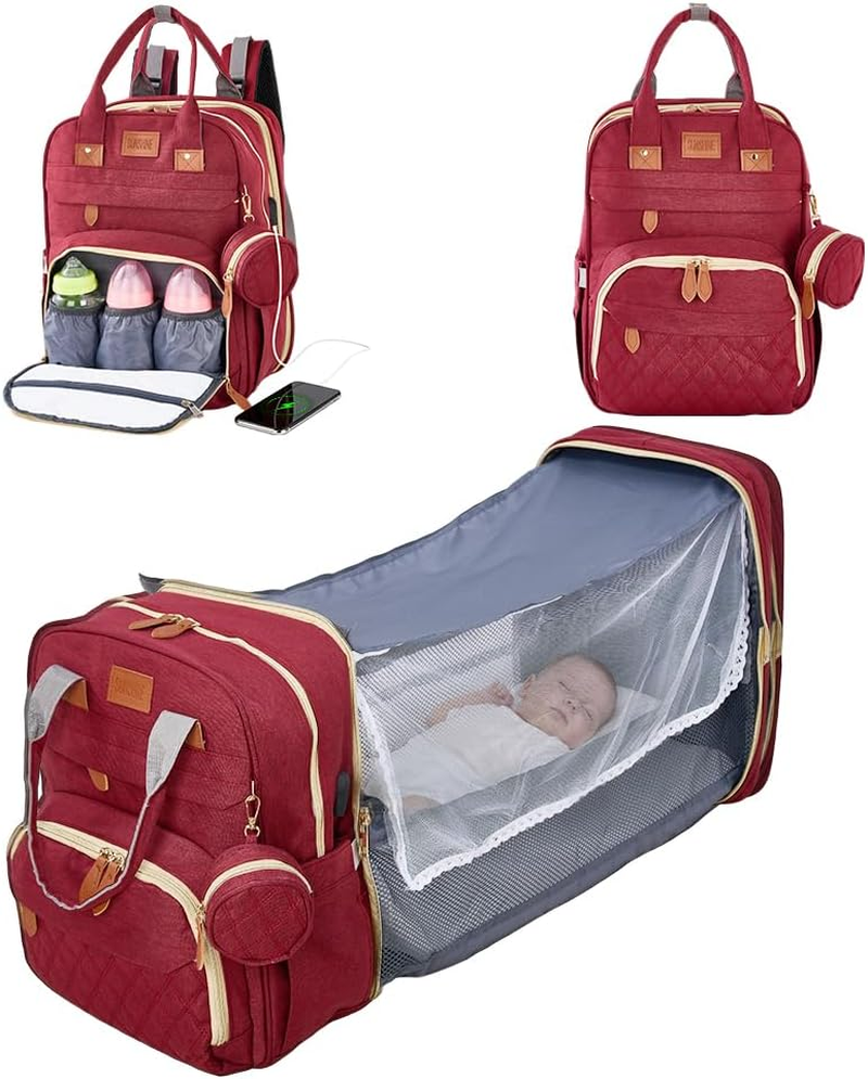2026 Baby Diaper Bag Backpack Includes Changing Table and Mosquito Net,Large Capacity,Waterproof,Heated Bottle Pockets,Usb Charging Port,Baby Nappy Changing Gifts for Moms Dads