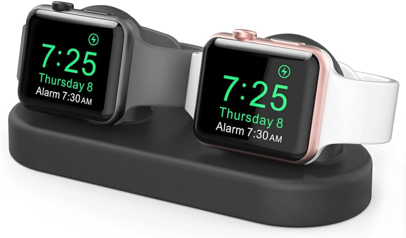 Dual Charger Stand Holder Compatible with Apple Watch Ultra 2, Ultra, SE, Series 10 9 8 7 6 5 4 3 2 1 (49/46/45/44/42/41/40/38Mm) Silicone Double Iwatch Charging Stand