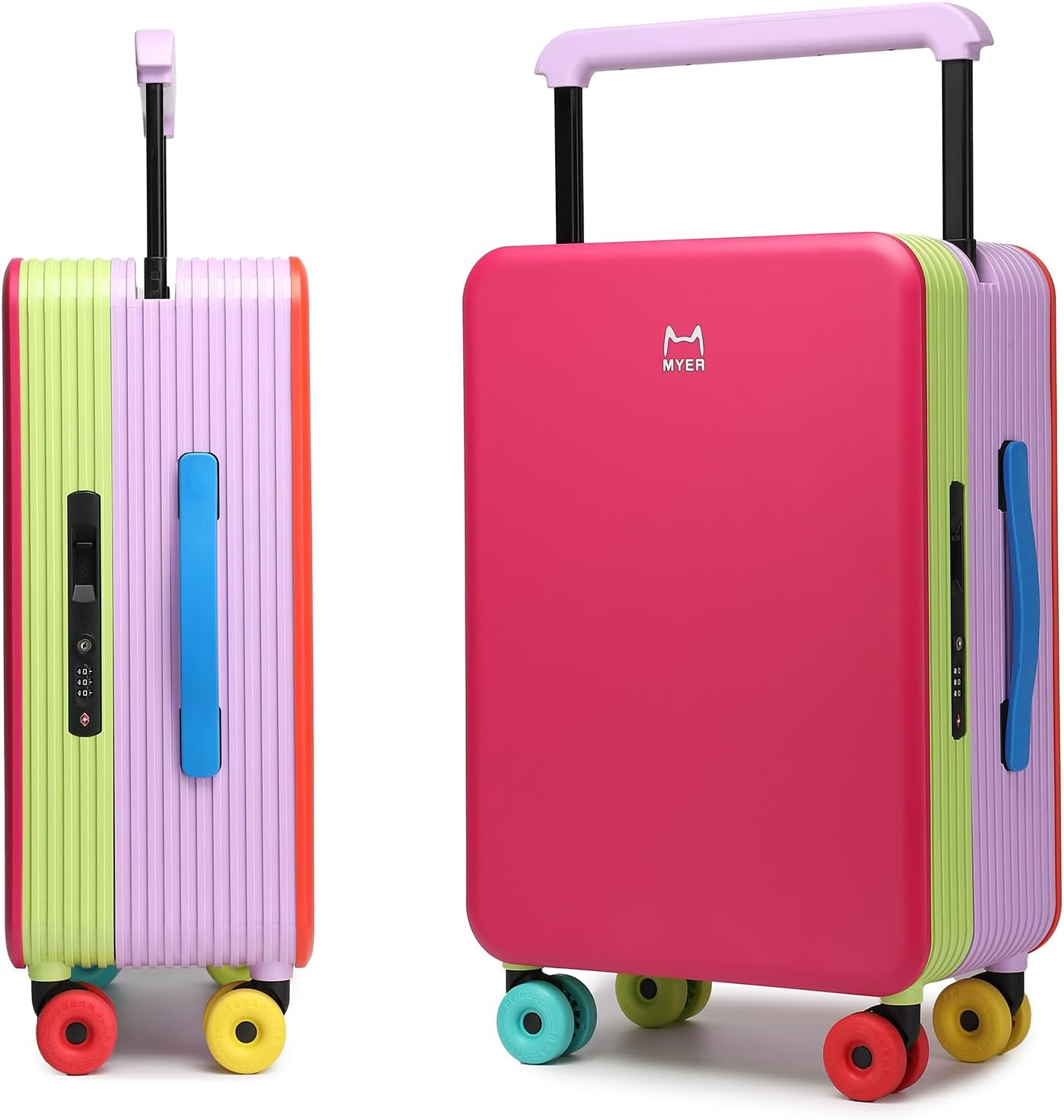 Multi-Color Dopamine Wide Handle Carry on Zipperless Hard Side Luggage 22X14X9 Airline Approved with Changer 20 Inch Carryon Travel Suitcases with Spinner Wheels (Colorful Dopamine-Themed, 20 Inch)
