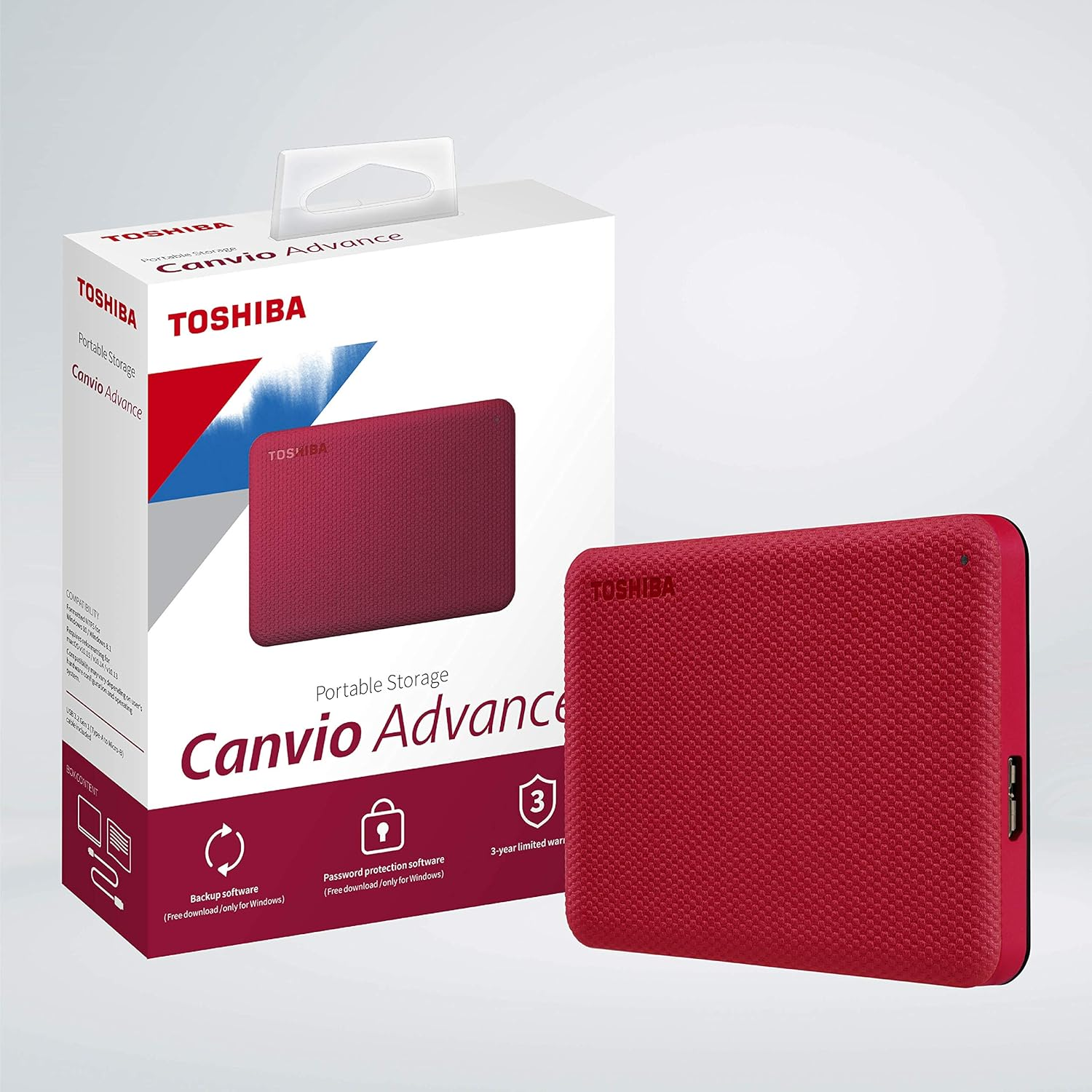 Toshiba Canvio Advance V10 1TB USB 3.0 Portable External Hard Drive, Red - Picture 7 of 17