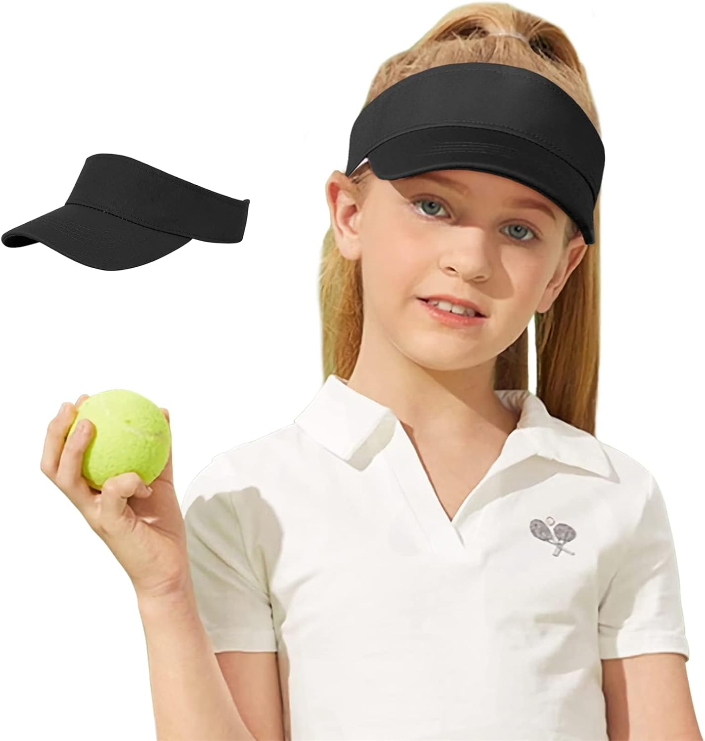 UPF 50+ Kids Visor Sun Hat Adjustable Girls High Ponytail Tennis Hat Sports Boys Running Golf Visor Cap