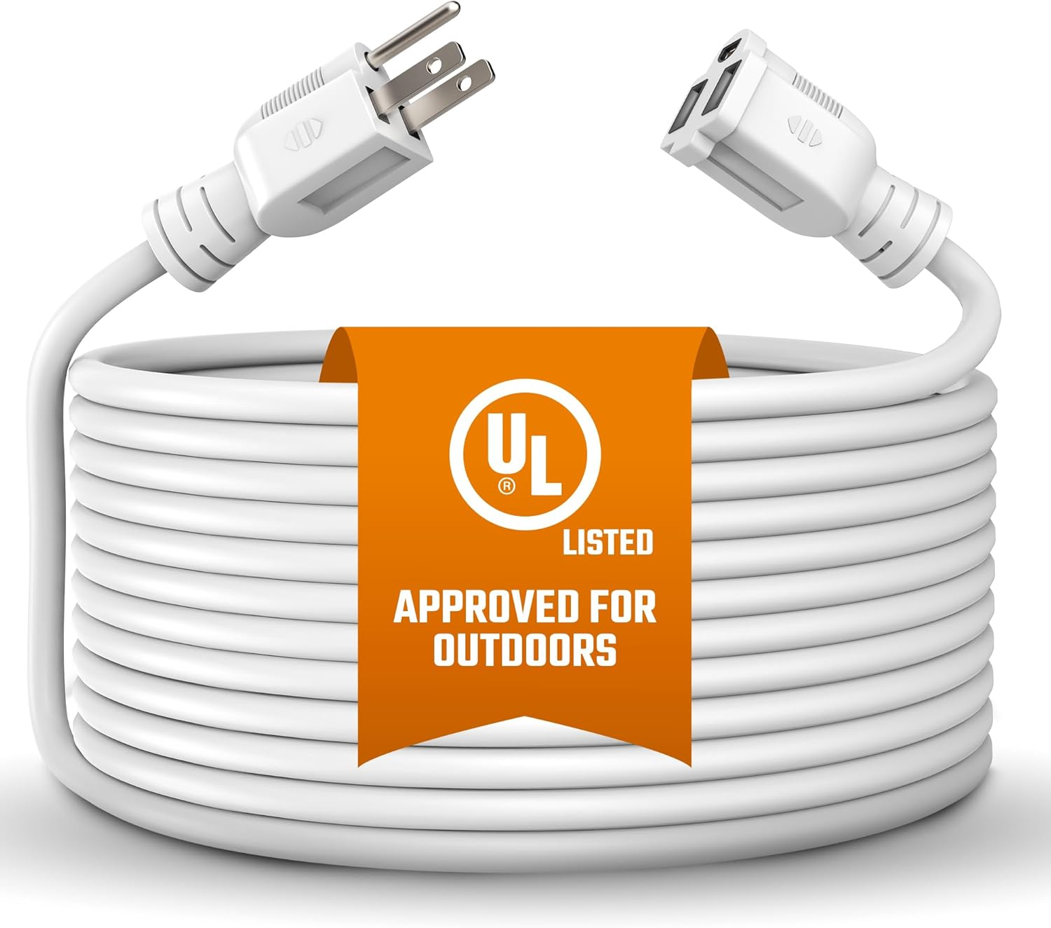 10ft Extension Cord White Heavy Duty 16/3 3-Prong Grounded Outlet UL Listed