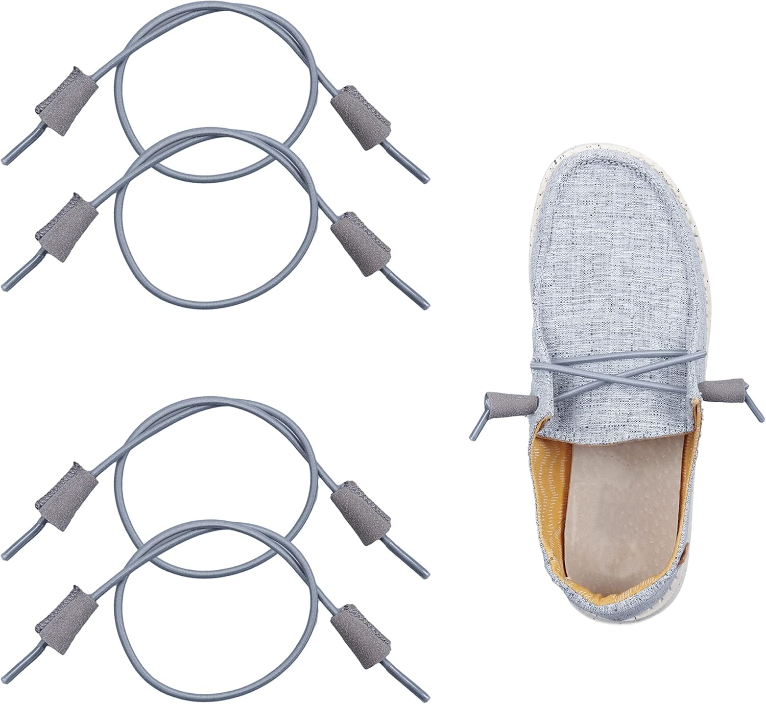 Elastic Shoelaces Strings Replacement Laces for Hey Dude Shoes,No-Tie Laces (Two Pairs)