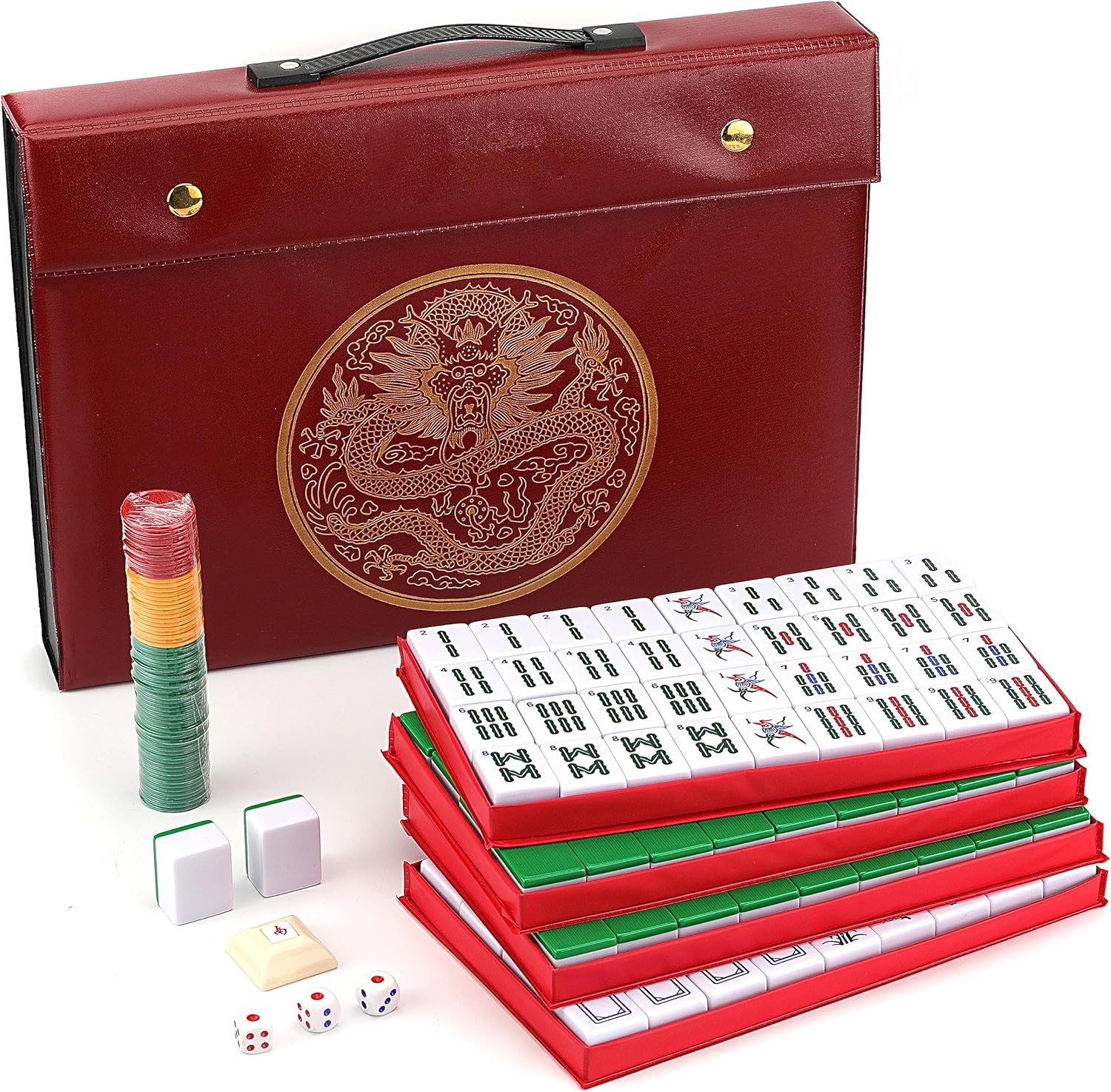 Chinese Mahjong Set X-Large 146 Numbered Melamine 1.5" Large Size Tile with Carrying Travel Case, English Manual, Pro Complete Mahjongg Game Set (Majiang, Mah Jongg)
