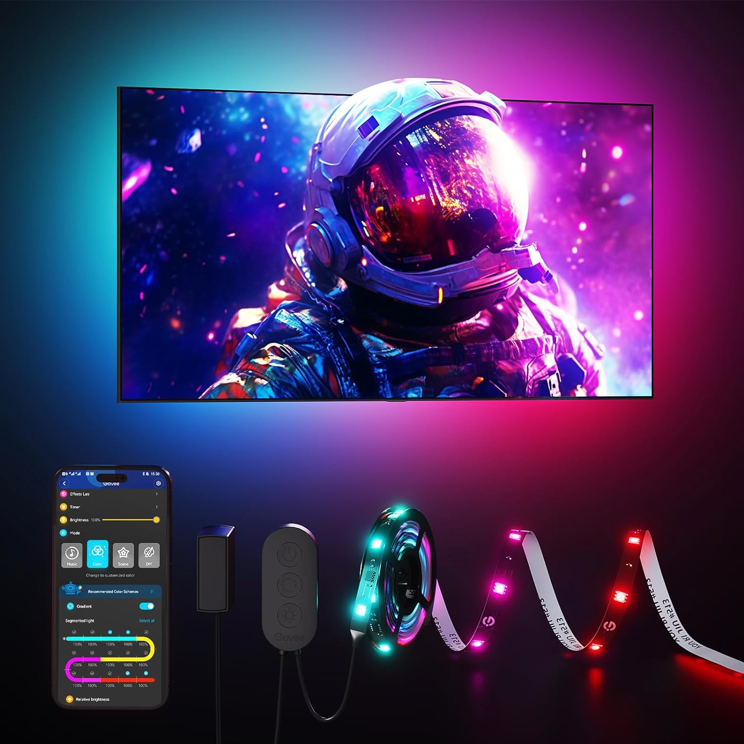 Govee Smart TV LED Backlight Strip, RGBIC for 40-50Inch Tvs | Music Sync, Wi-Fi Bluetooth & App Control, Works with Alexa & Google Assistant, 77 Scene Modes, Adapter