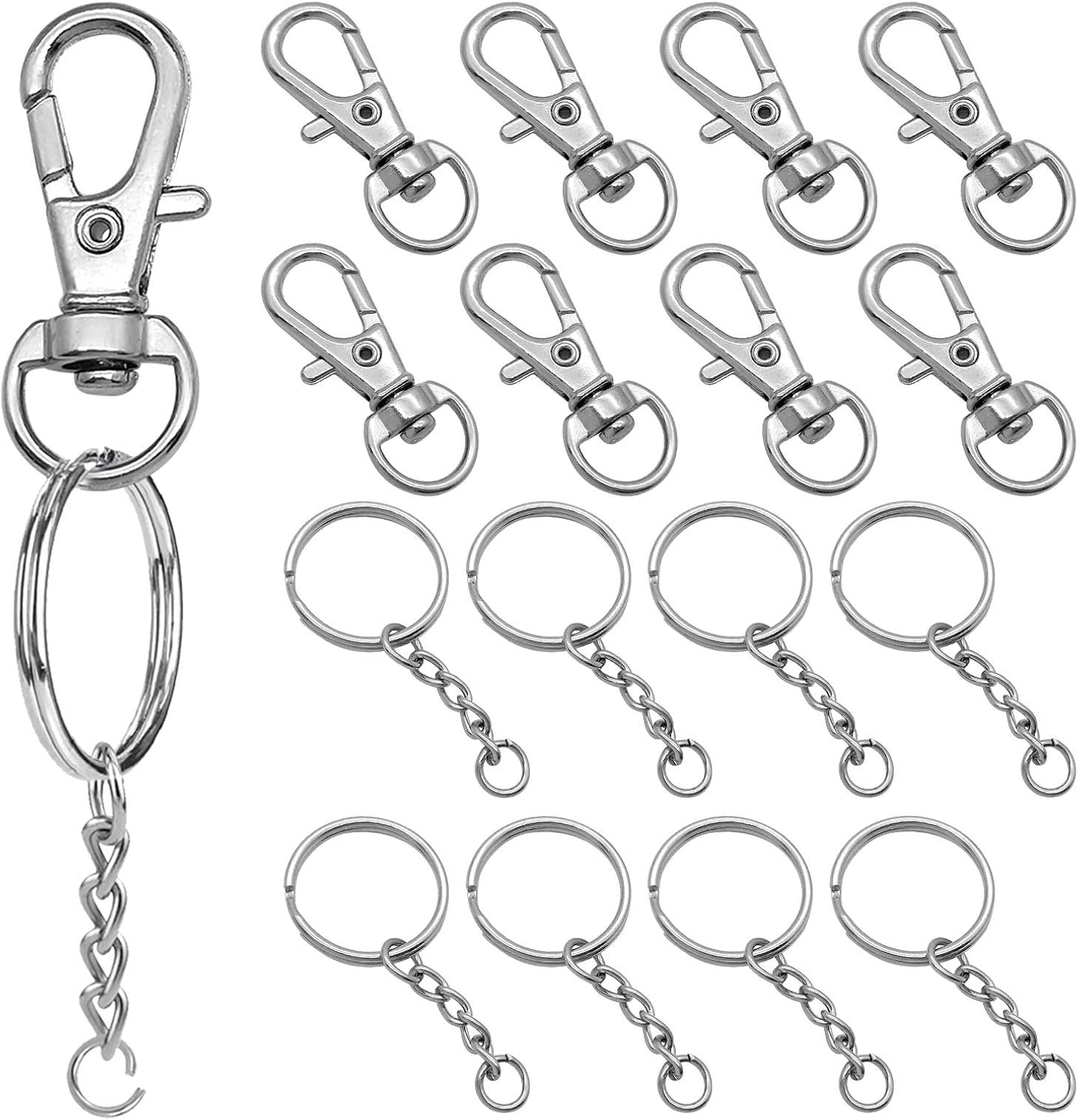 150Pcs Swivel Snap Hook Set,Stainless Steel Split Key Rings with Chain and Jump Rings Bulk for Keychain Lanyard,Crafts Supplies