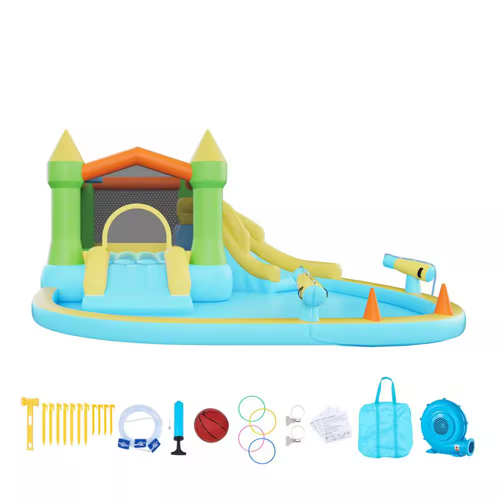 12.5 X 13.1 X 6.5 Ft., Inflatable Bounce House, Bouncer Castle with Castle Bounces, Splash Pool, Basketball Hoop