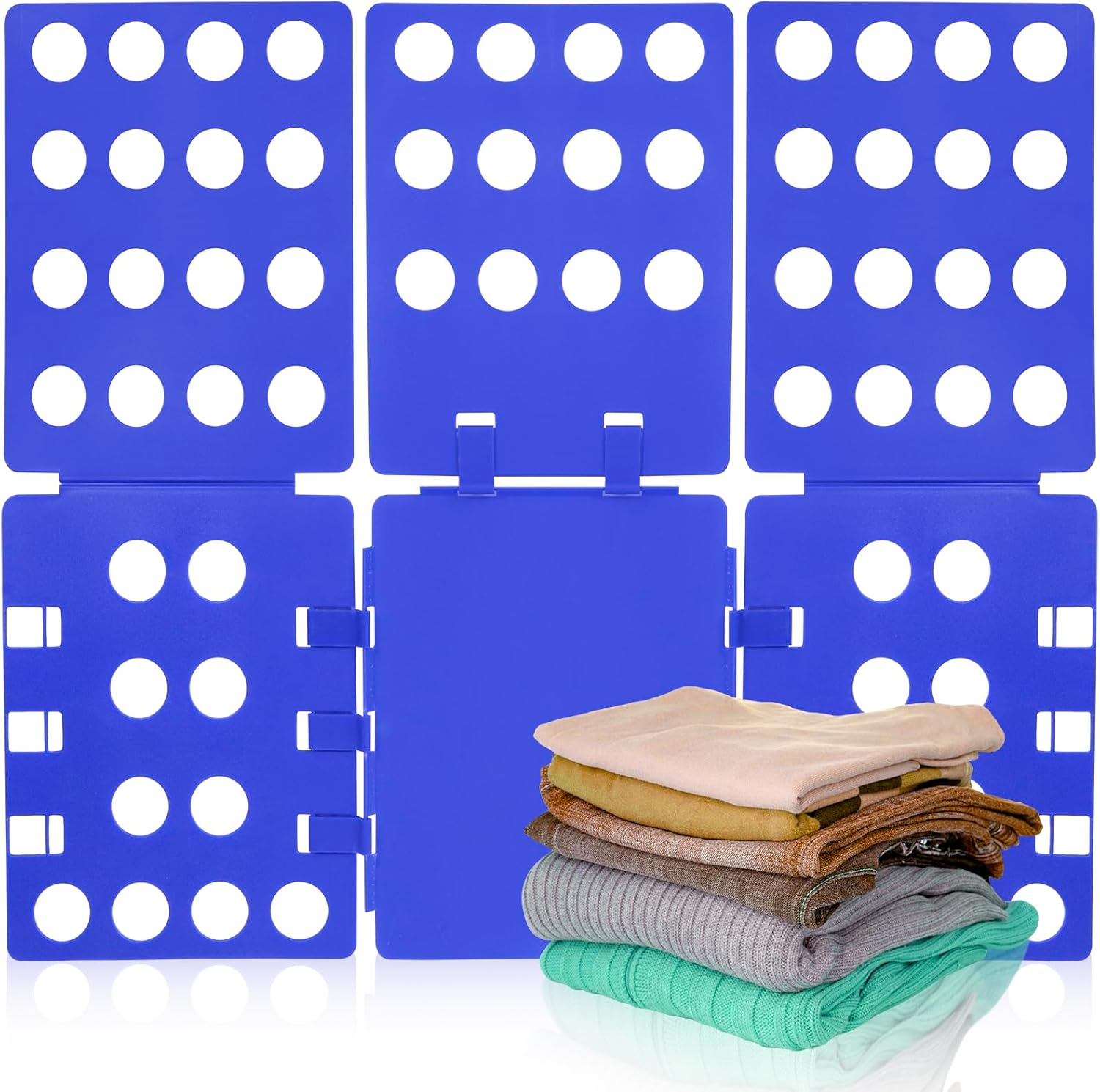 T Shirt Folder T Shirt Folding Board T Shirt Clothes Folder Laundry Organizer Durable Tool Plastic Easy and Fast Folding Board for Kid Children and Adult Plastic Folding Helper Blue