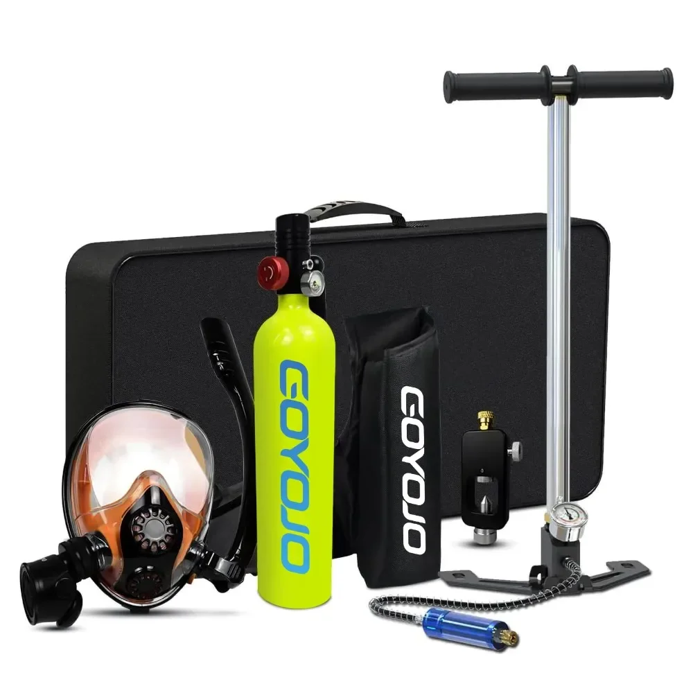 Mini Scuba Diving Tank with Snorkel Mask, Refillable Oxygen Cylinder, 1L Capacity, 15-20 min, Underwater Diving Gear for Dive